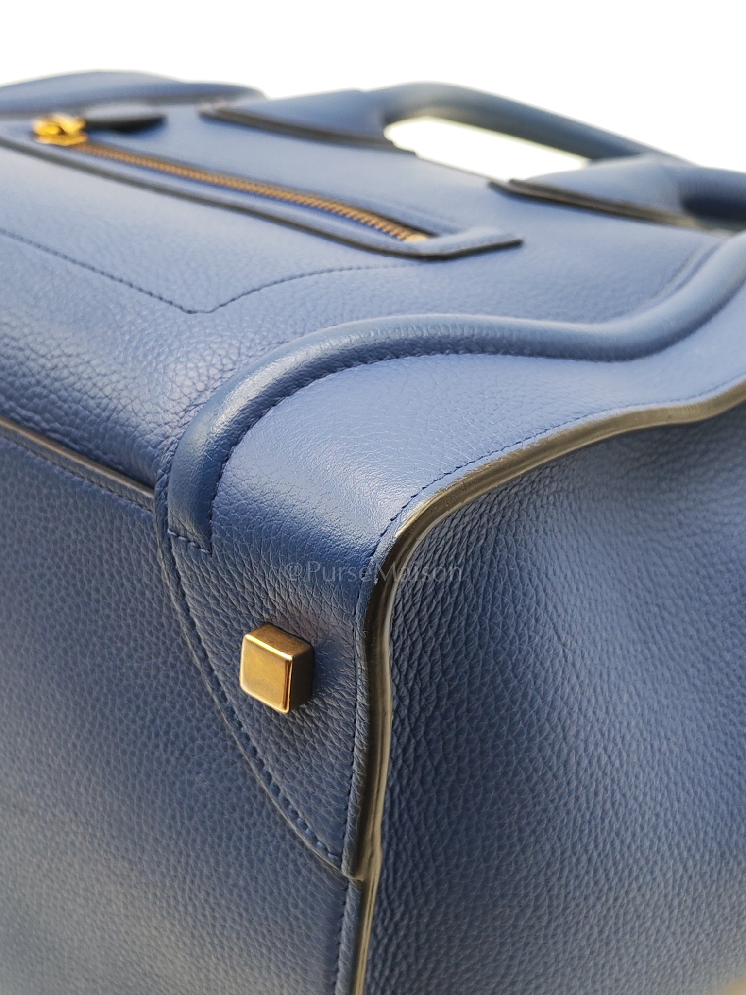 Mini Luggage Tote Bag in Blue Grained Calfskin Leather | Purse Maison Luxury Bags Shop