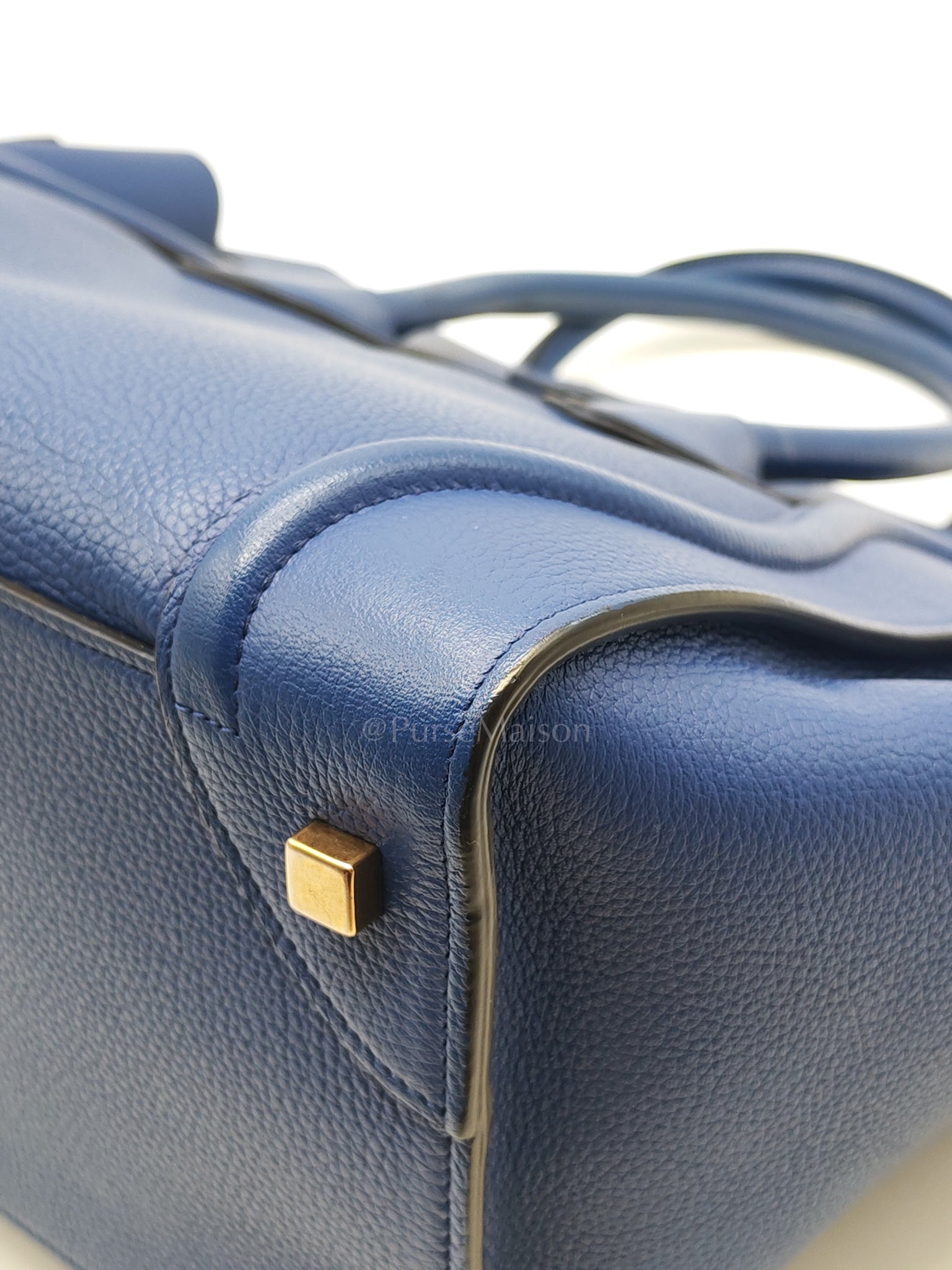 Mini Luggage Tote Bag in Blue Grained Calfskin Leather | Purse Maison Luxury Bags Shop