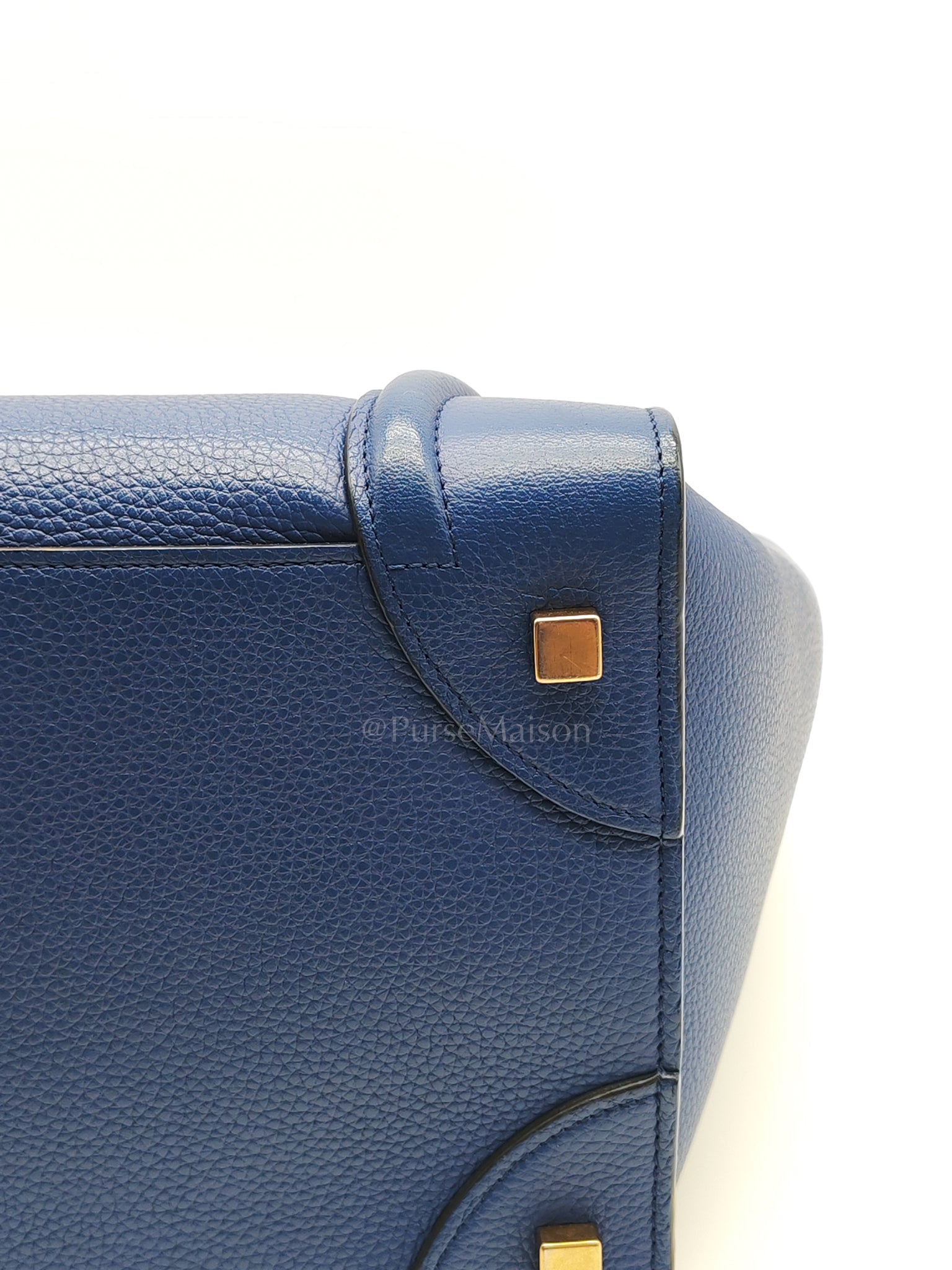 Mini Luggage Tote Bag in Blue Grained Calfskin Leather | Purse Maison Luxury Bags Shop