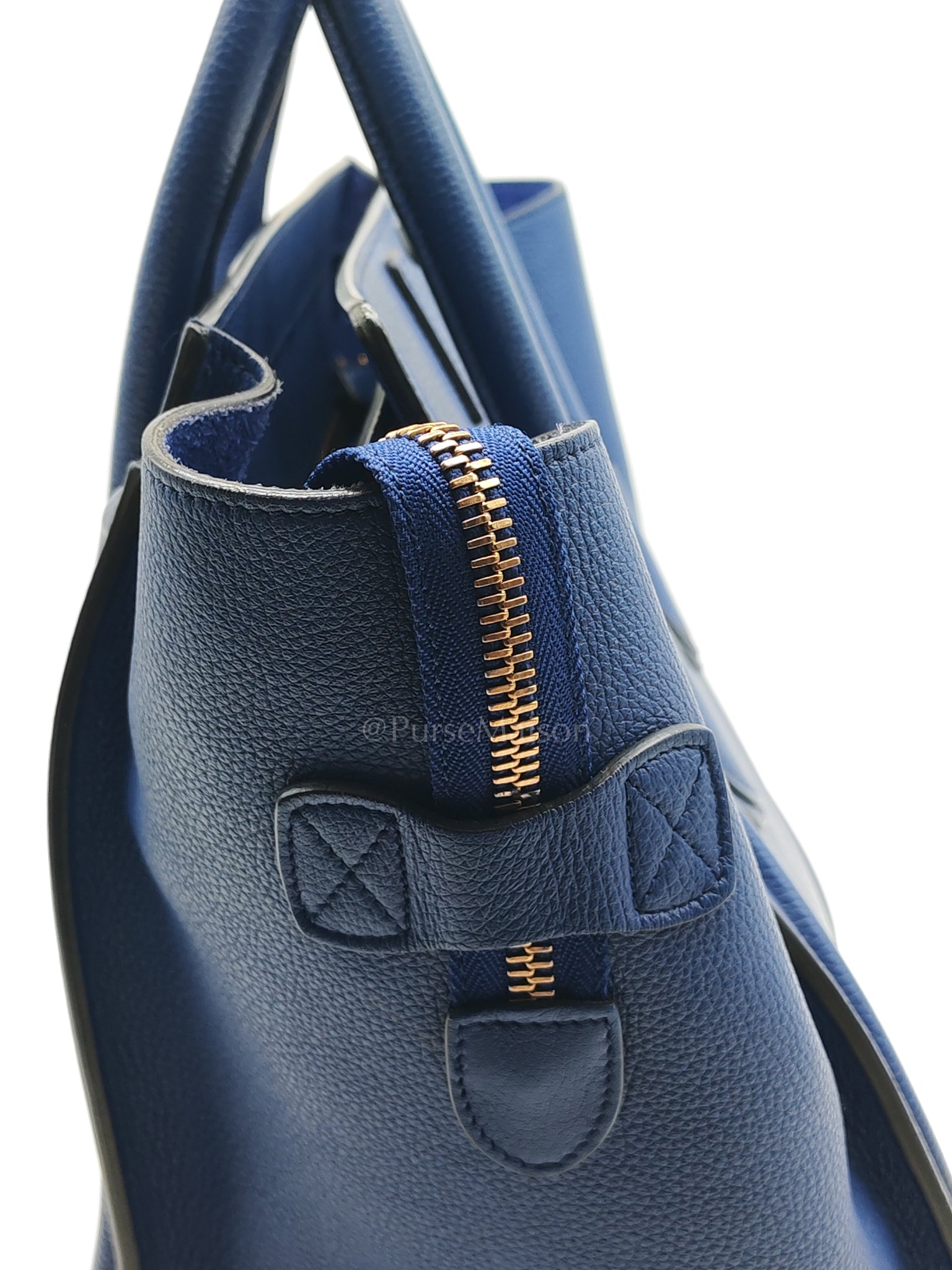 Mini Luggage Tote Bag in Blue Grained Calfskin Leather | Purse Maison Luxury Bags Shop