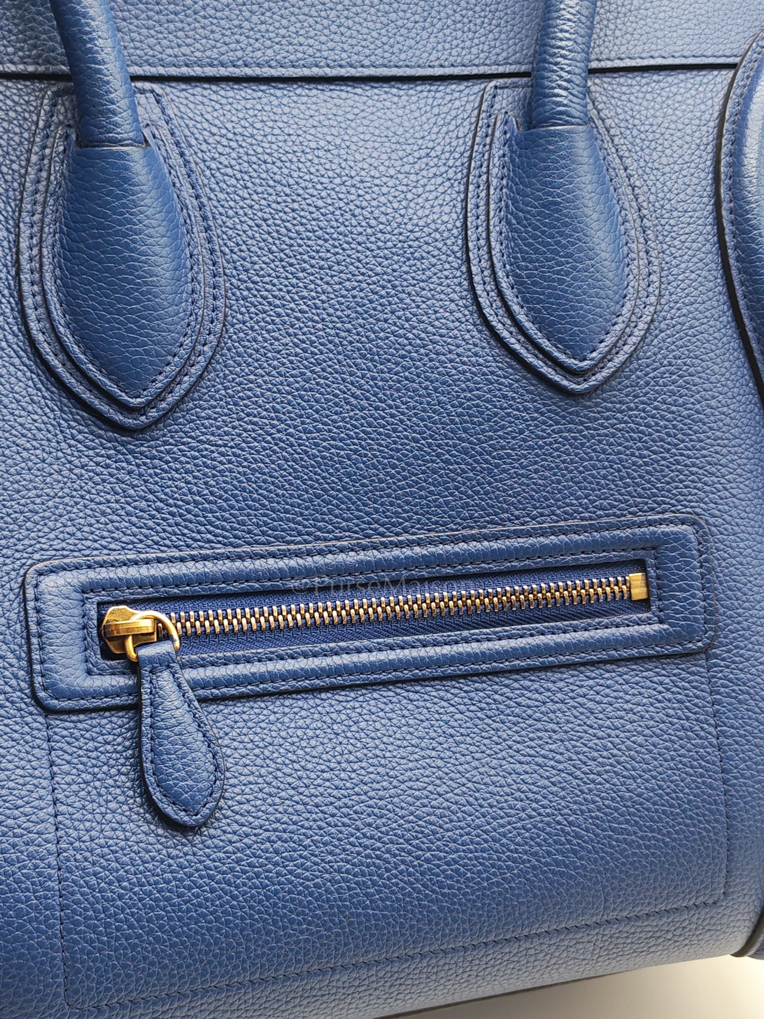 Mini Luggage Tote Bag in Blue Grained Calfskin Leather | Purse Maison Luxury Bags Shop