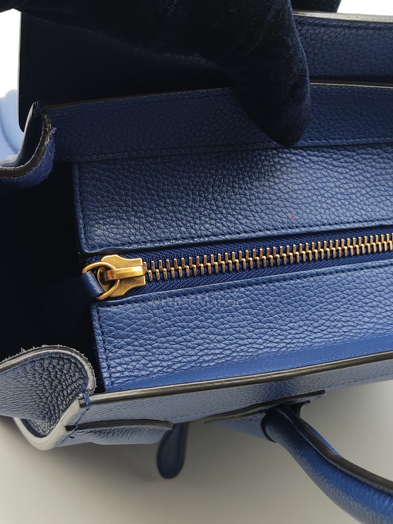 Mini Luggage Tote Bag in Blue Grained Calfskin Leather | Purse Maison Luxury Bags Shop