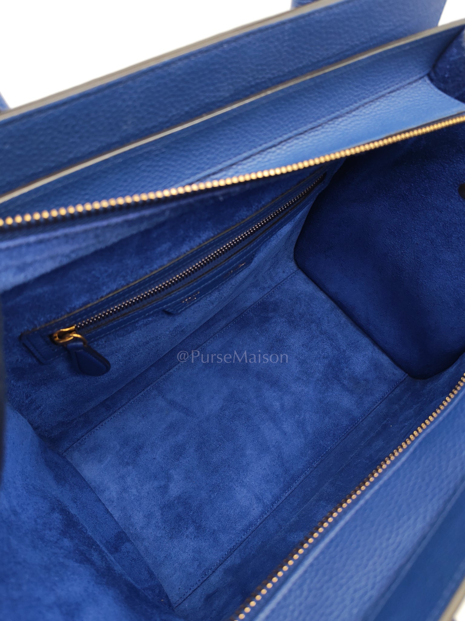 Mini Luggage Tote Bag in Blue Grained Calfskin Leather | Purse Maison Luxury Bags Shop
