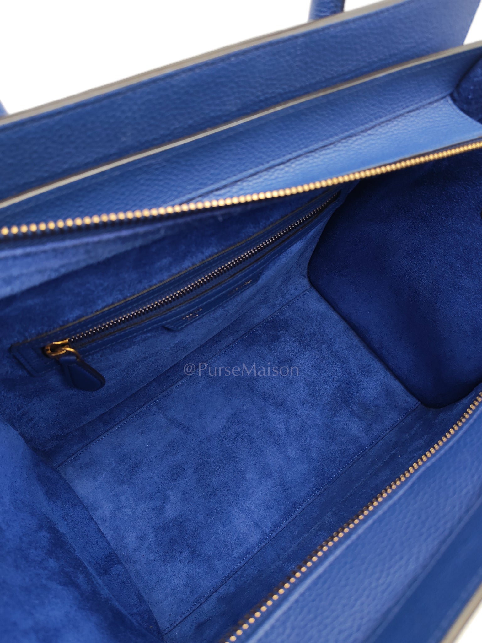 Mini Luggage Tote Bag in Blue Grained Calfskin Leather | Purse Maison Luxury Bags Shop