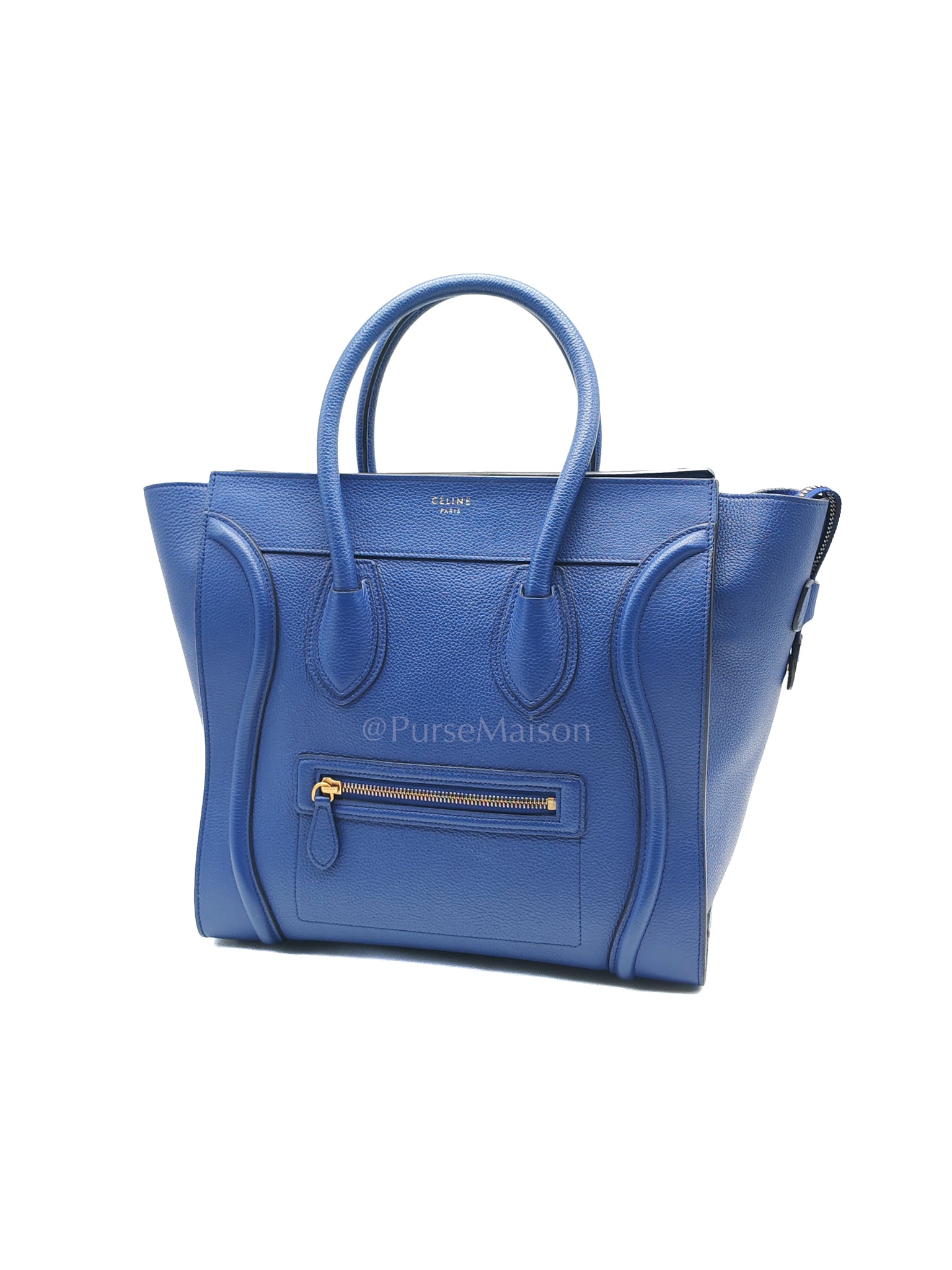 Mini Luggage Tote Bag in Blue Grained Calfskin Leather | Purse Maison Luxury Bags Shop