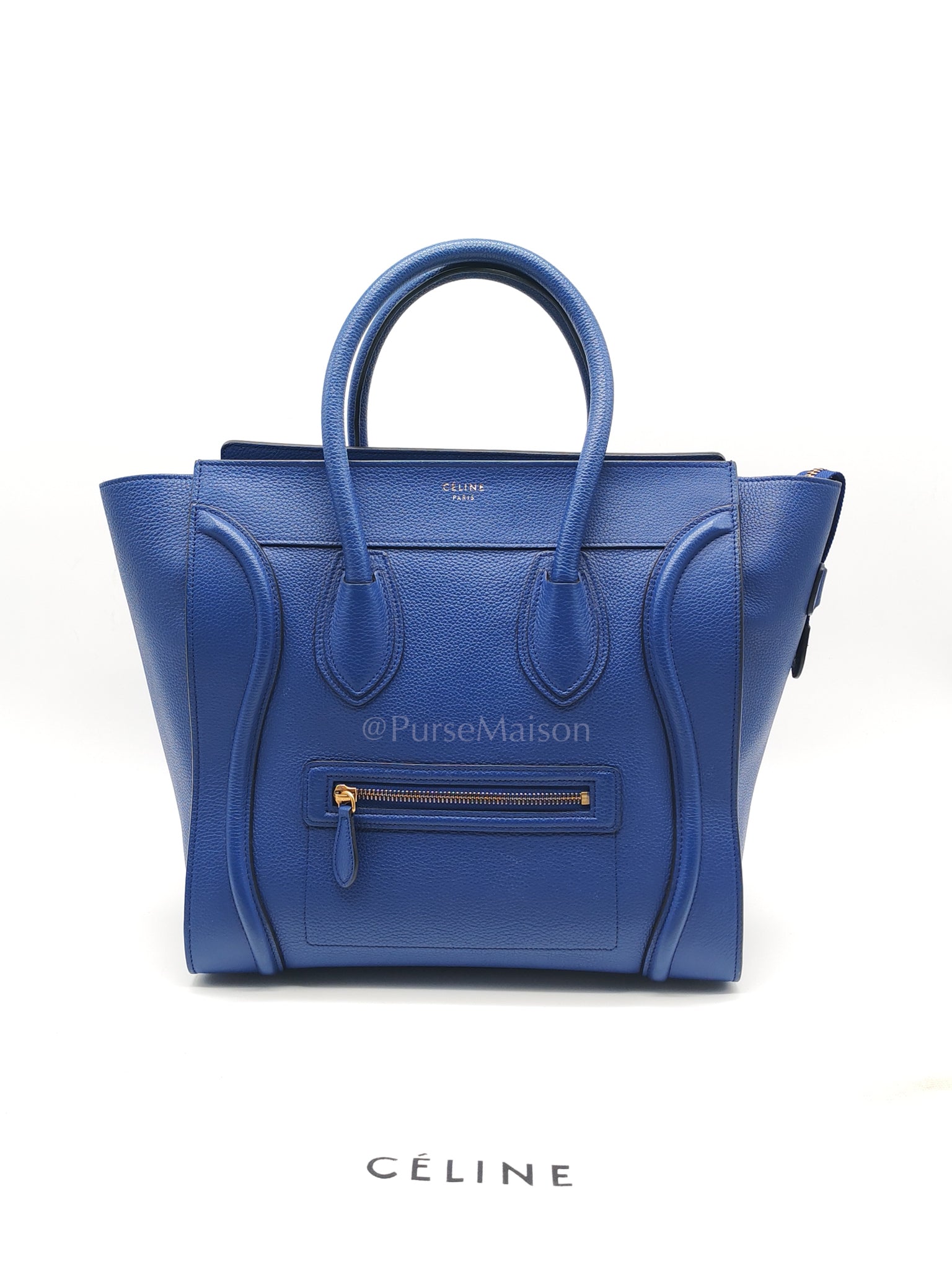 Mini Luggage Tote Bag in Blue Grained Calfskin Leather | Purse Maison Luxury Bags Shop