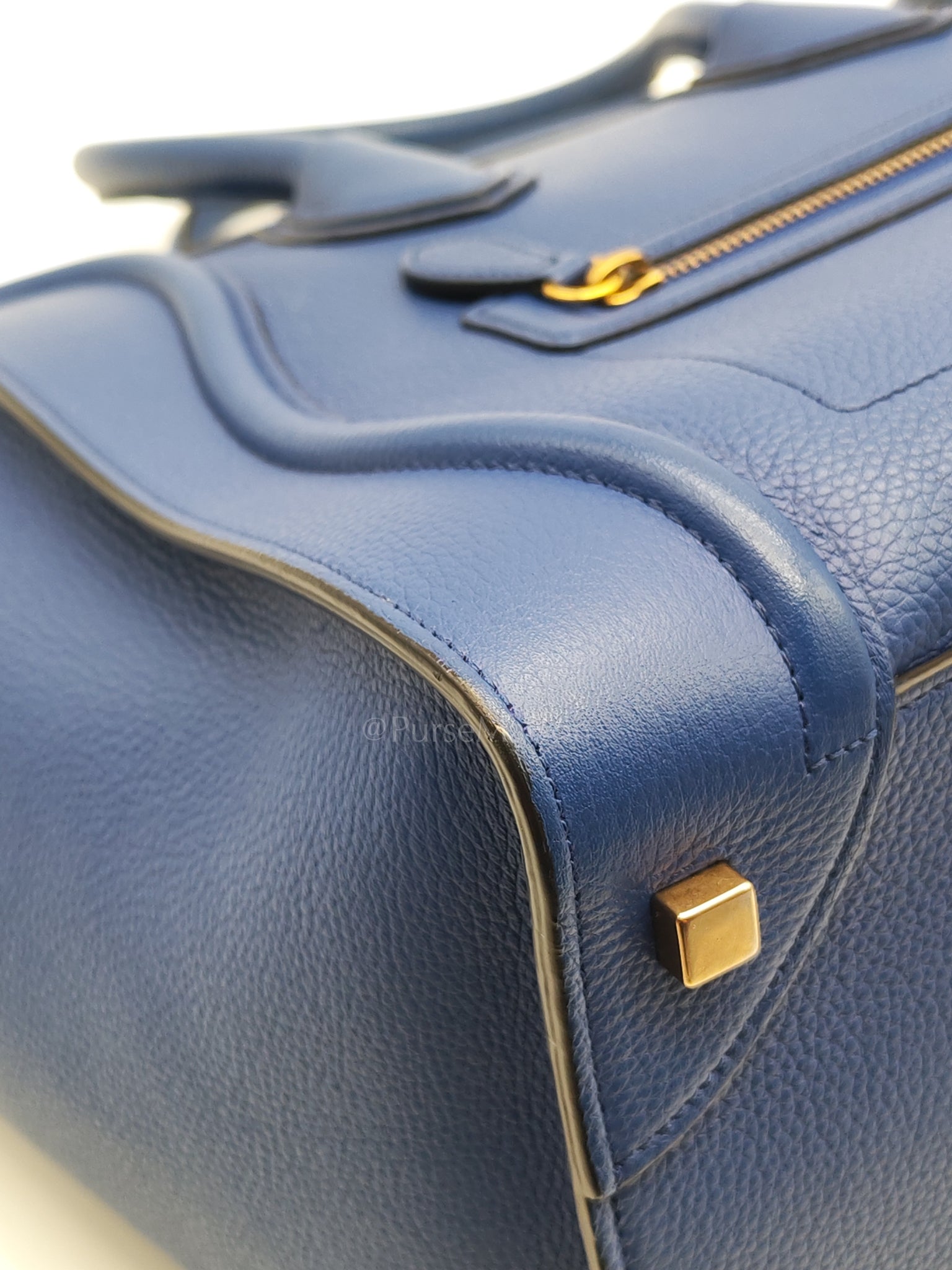 Mini Luggage Tote Bag in Blue Grained Calfskin Leather | Purse Maison Luxury Bags Shop