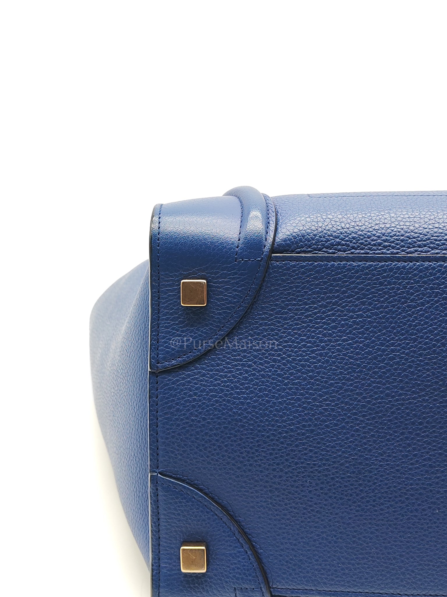 Mini Luggage Tote Bag in Blue Grained Calfskin Leather | Purse Maison Luxury Bags Shop