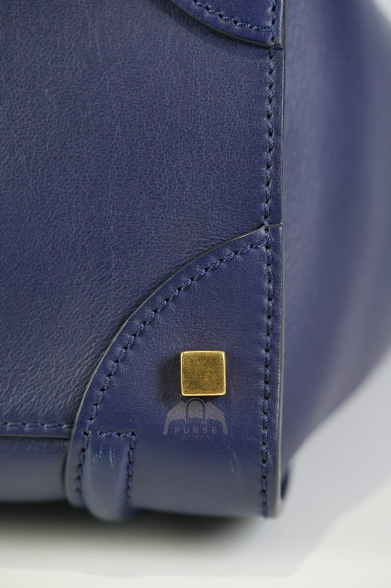 Mini Luggage Tote Bag in Navy Blue Smooth Calfskin Leather | Purse Maison Luxury Bags Shop