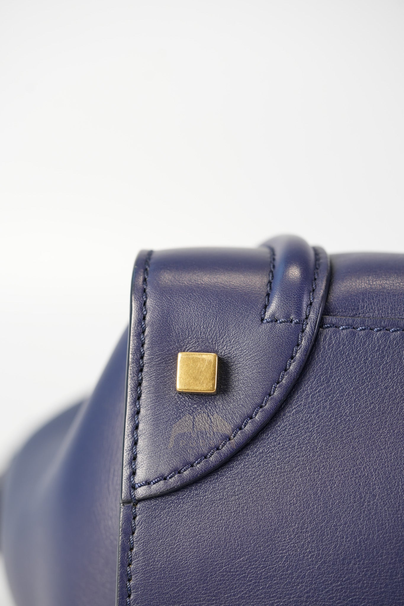 Mini Luggage Tote Bag in Navy Blue Smooth Calfskin Leather | Purse Maison Luxury Bags Shop