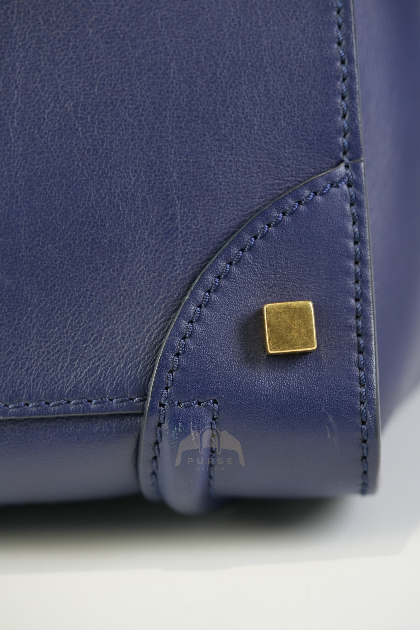 Mini Luggage Tote Bag in Navy Blue Smooth Calfskin Leather | Purse Maison Luxury Bags Shop