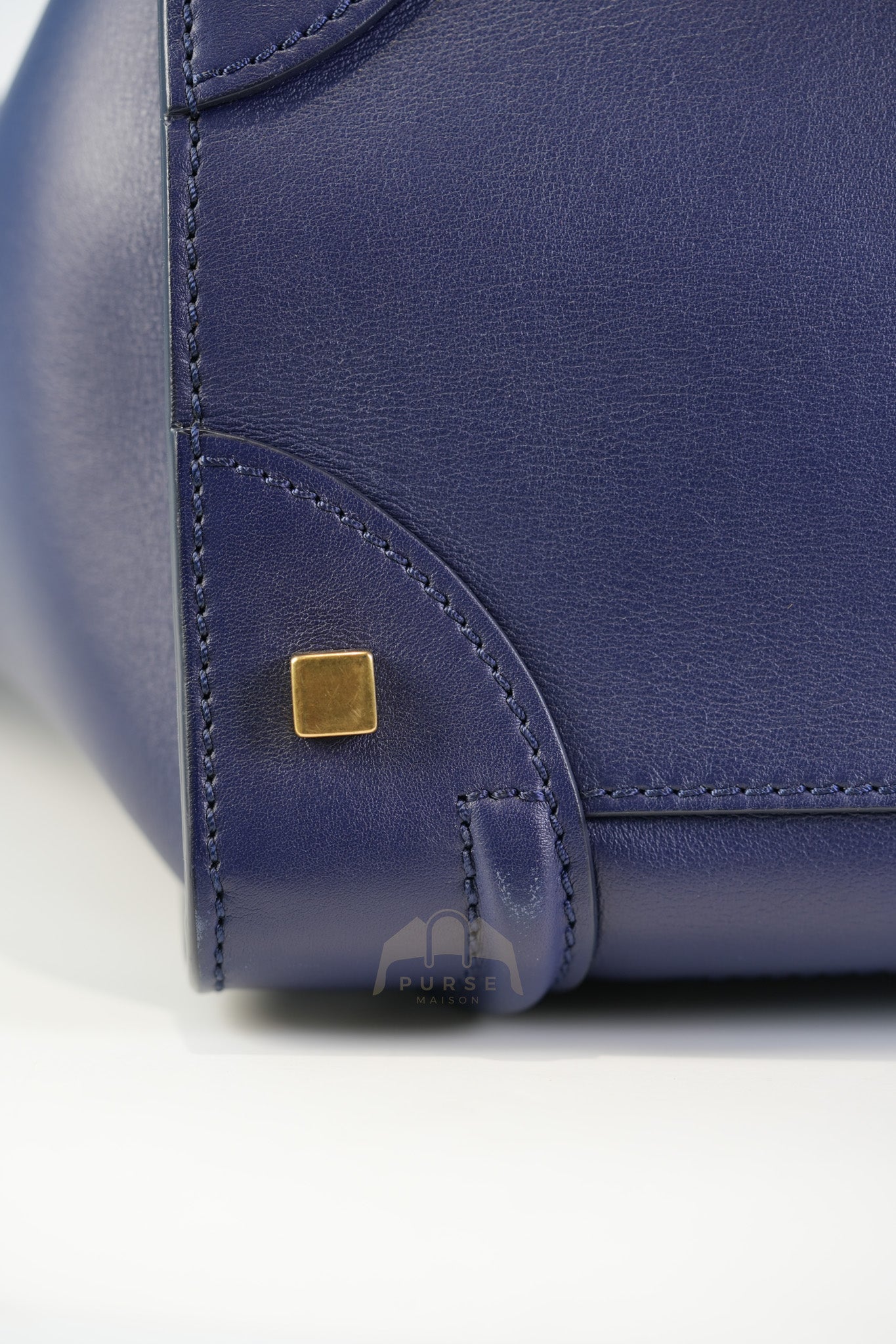 Mini Luggage Tote Bag in Navy Blue Smooth Calfskin Leather | Purse Maison Luxury Bags Shop
