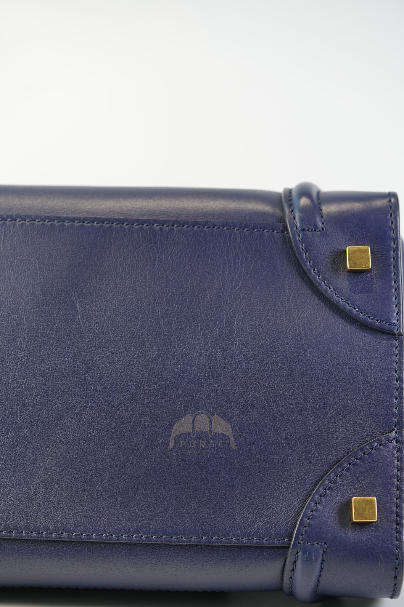 Mini Luggage Tote Bag in Navy Blue Smooth Calfskin Leather | Purse Maison Luxury Bags Shop
