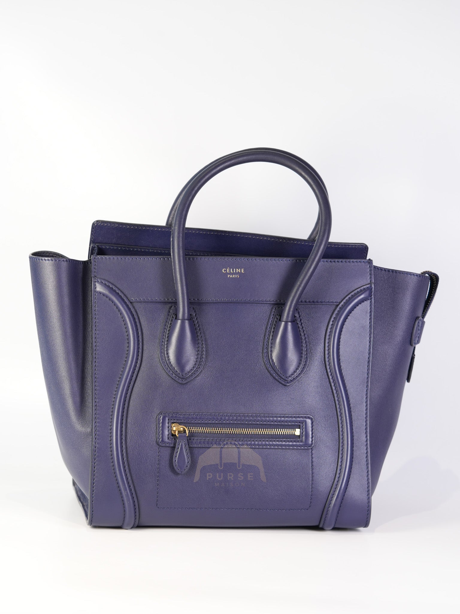 Mini Luggage Tote Bag in Navy Blue Smooth Calfskin Leather | Purse Maison Luxury Bags Shop