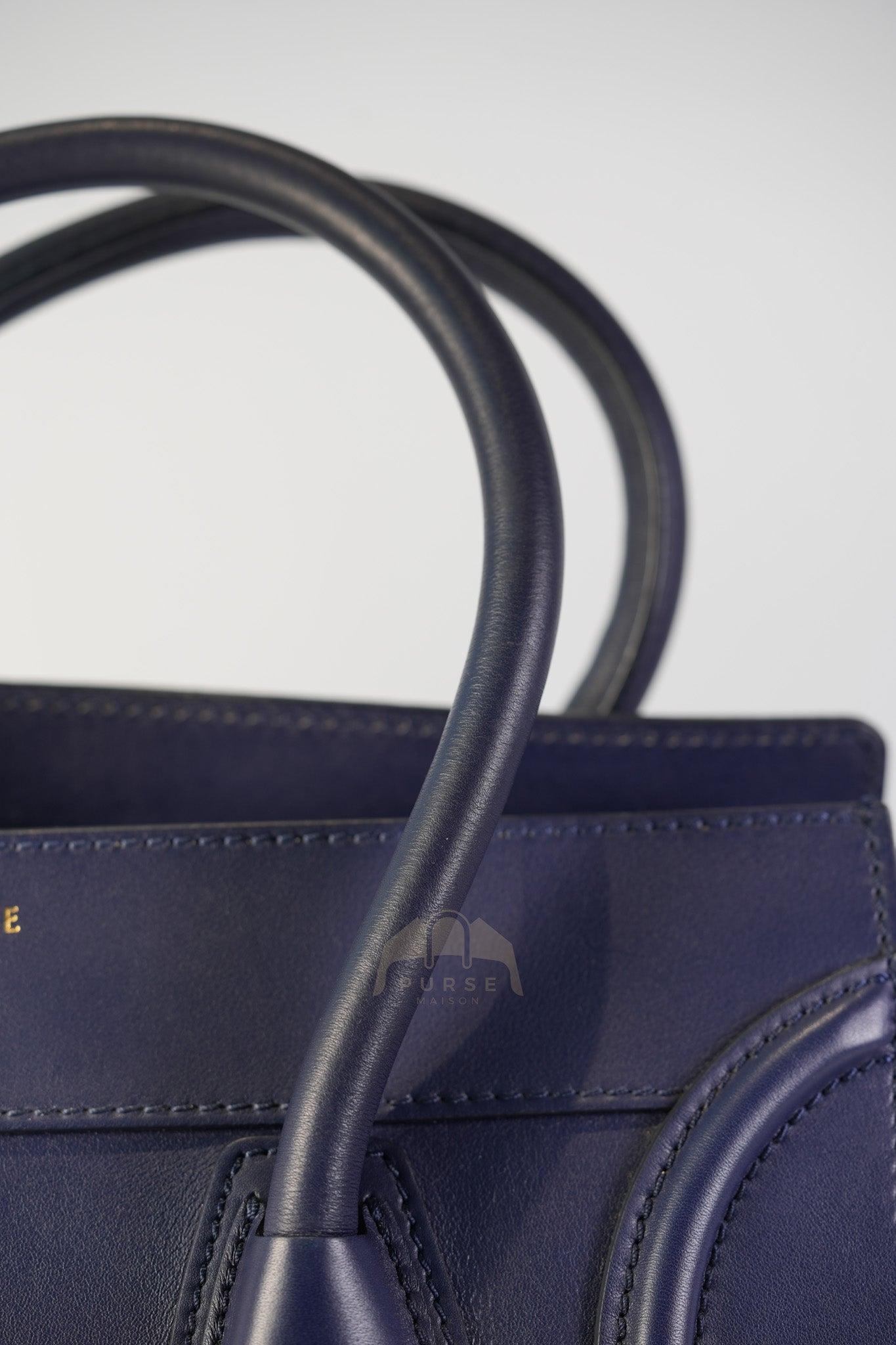 Mini Luggage Tote Bag in Navy Blue Smooth Calfskin Leather | Purse Maison Luxury Bags Shop