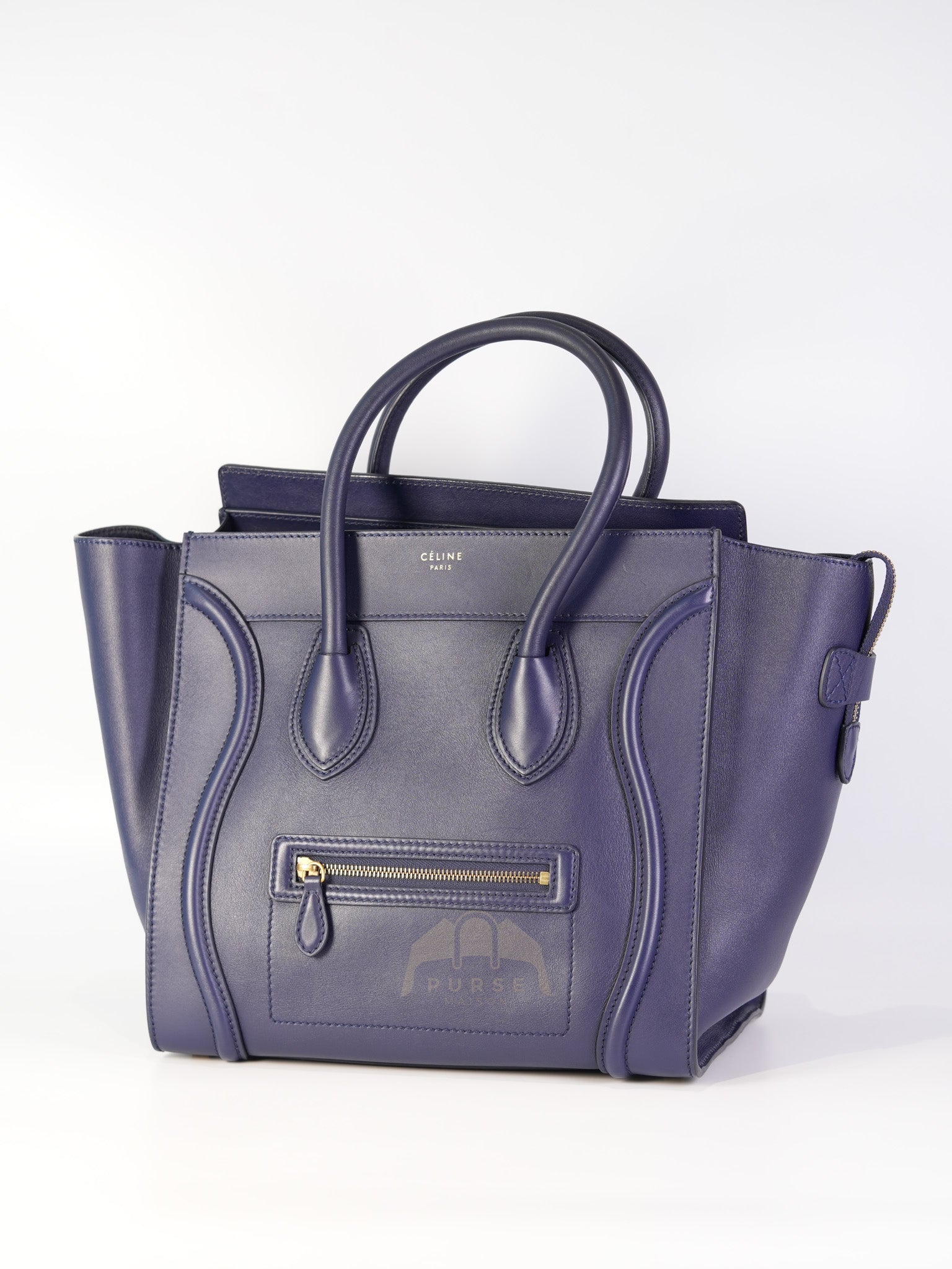 Mini Luggage Tote Bag in Navy Blue Smooth Calfskin Leather | Purse Maison Luxury Bags Shop