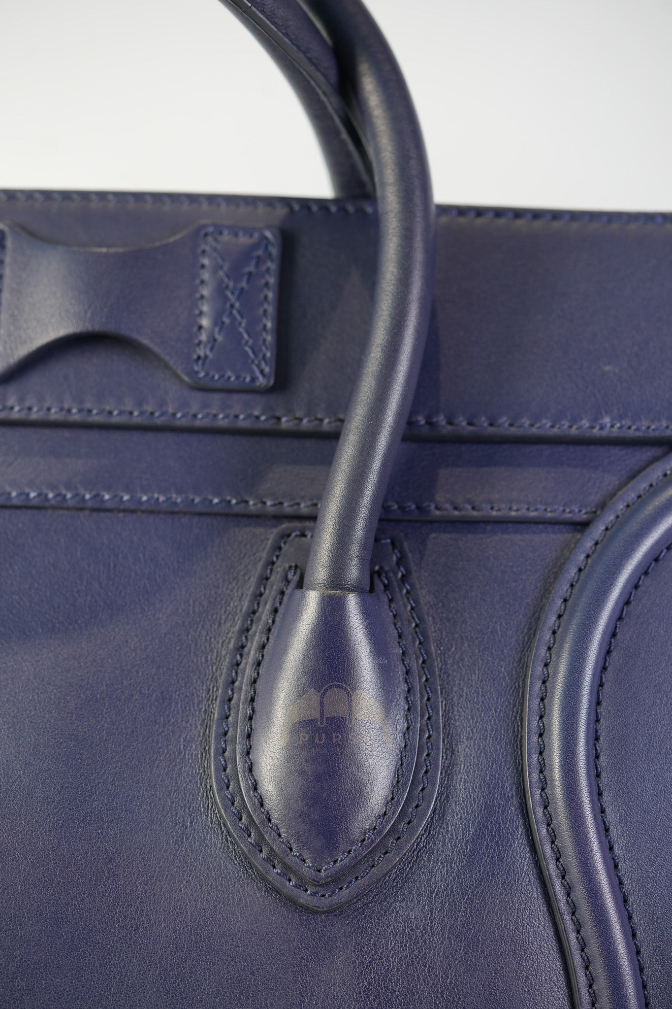 Mini Luggage Tote Bag in Navy Blue Smooth Calfskin Leather | Purse Maison Luxury Bags Shop
