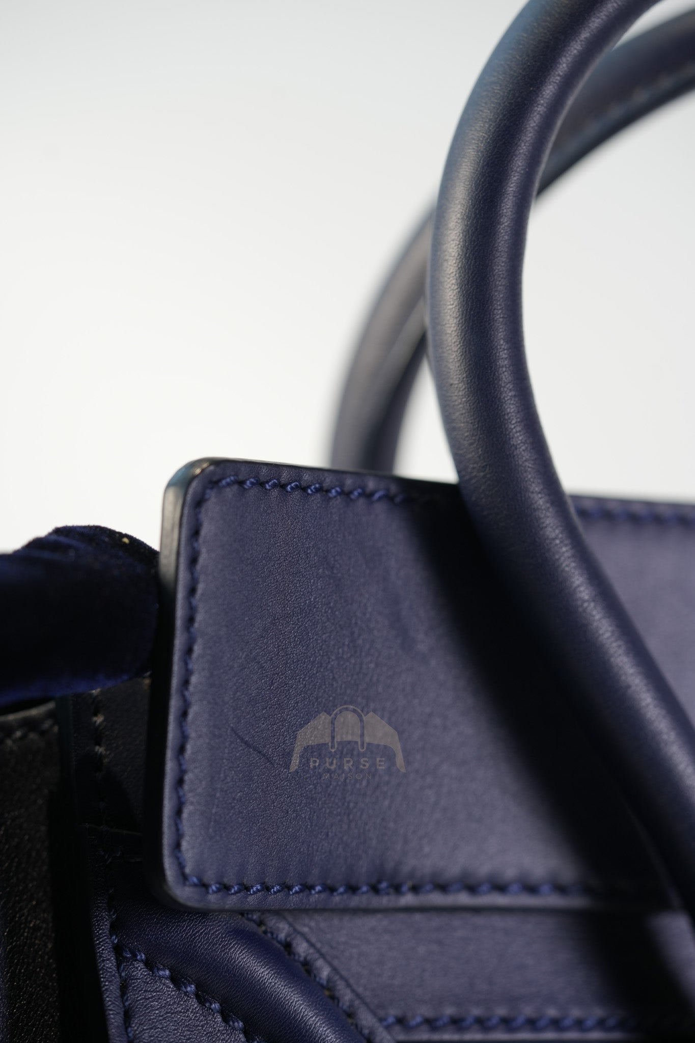 Mini Luggage Tote Bag in Navy Blue Smooth Calfskin Leather | Purse Maison Luxury Bags Shop