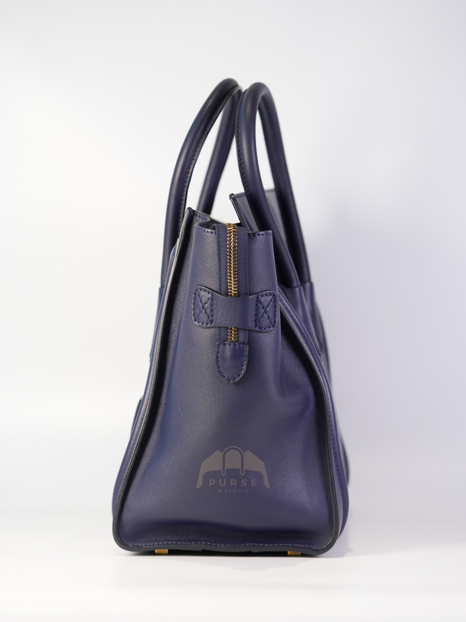 Mini Luggage Tote Bag in Navy Blue Smooth Calfskin Leather | Purse Maison Luxury Bags Shop