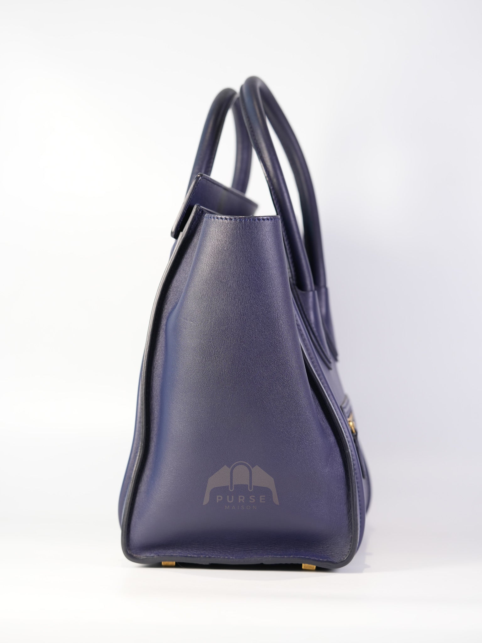 Mini Luggage Tote Bag in Navy Blue Smooth Calfskin Leather | Purse Maison Luxury Bags Shop