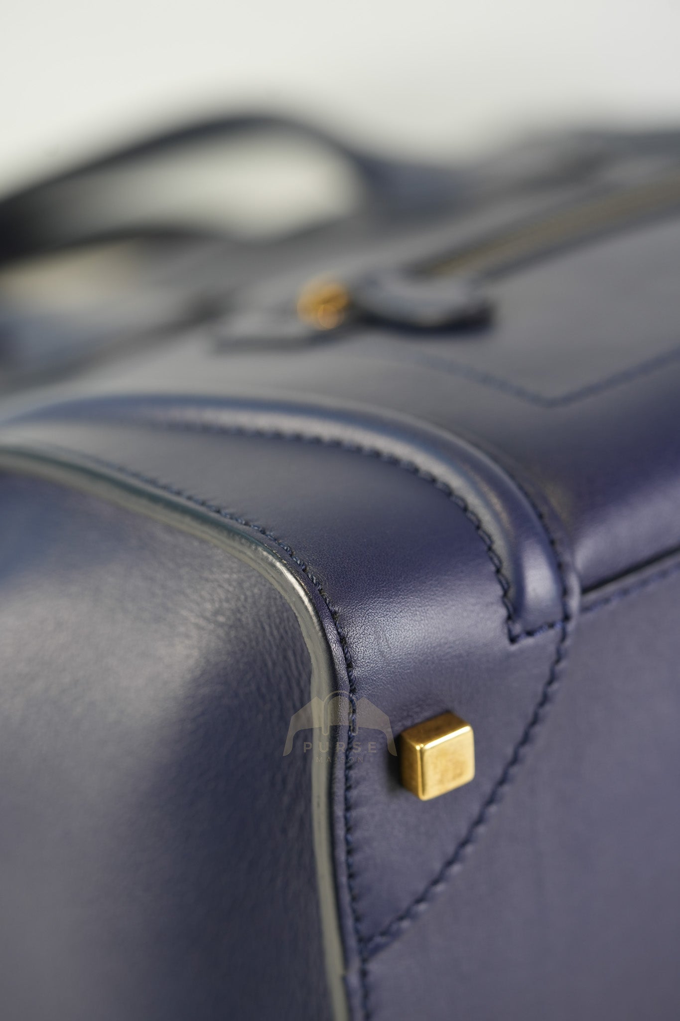 Mini Luggage Tote Bag in Navy Blue Smooth Calfskin Leather | Purse Maison Luxury Bags Shop