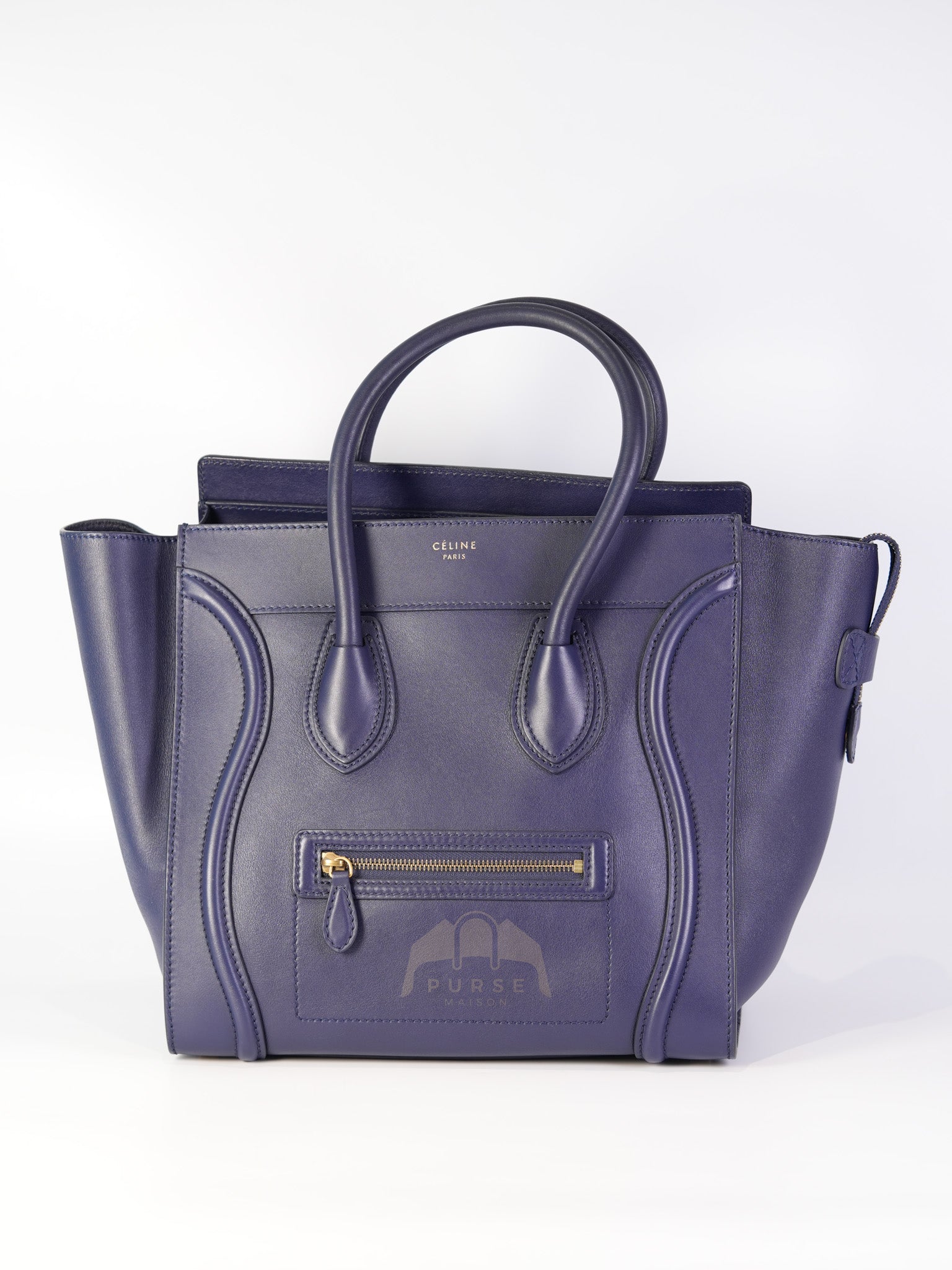 Mini Luggage Tote Bag in Navy Blue Smooth Calfskin Leather | Purse Maison Luxury Bags Shop