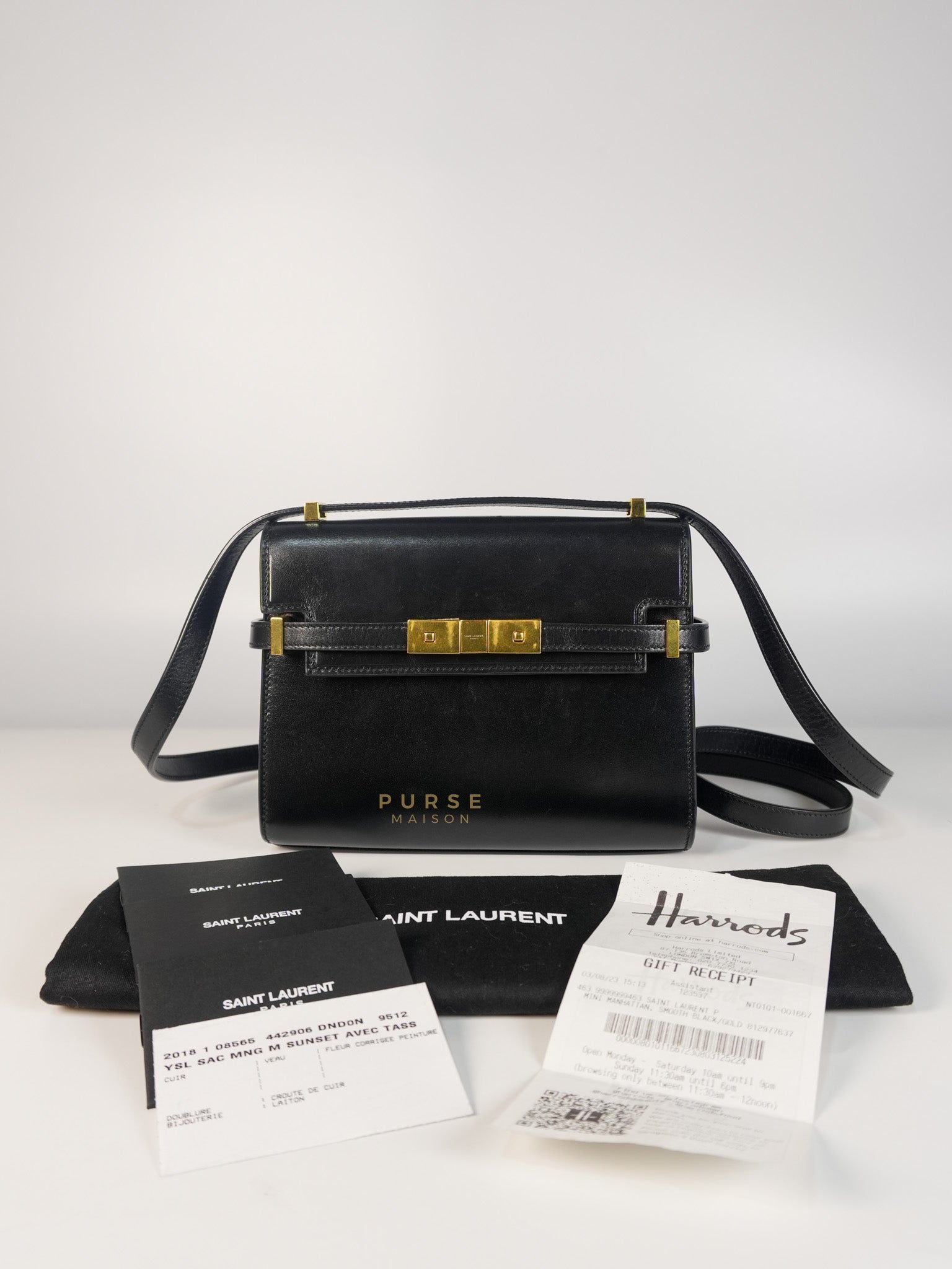 Mini Manhattan Bag in Black Smooth Leather and Gold Hardware | Purse Maison Luxury Bags Shop