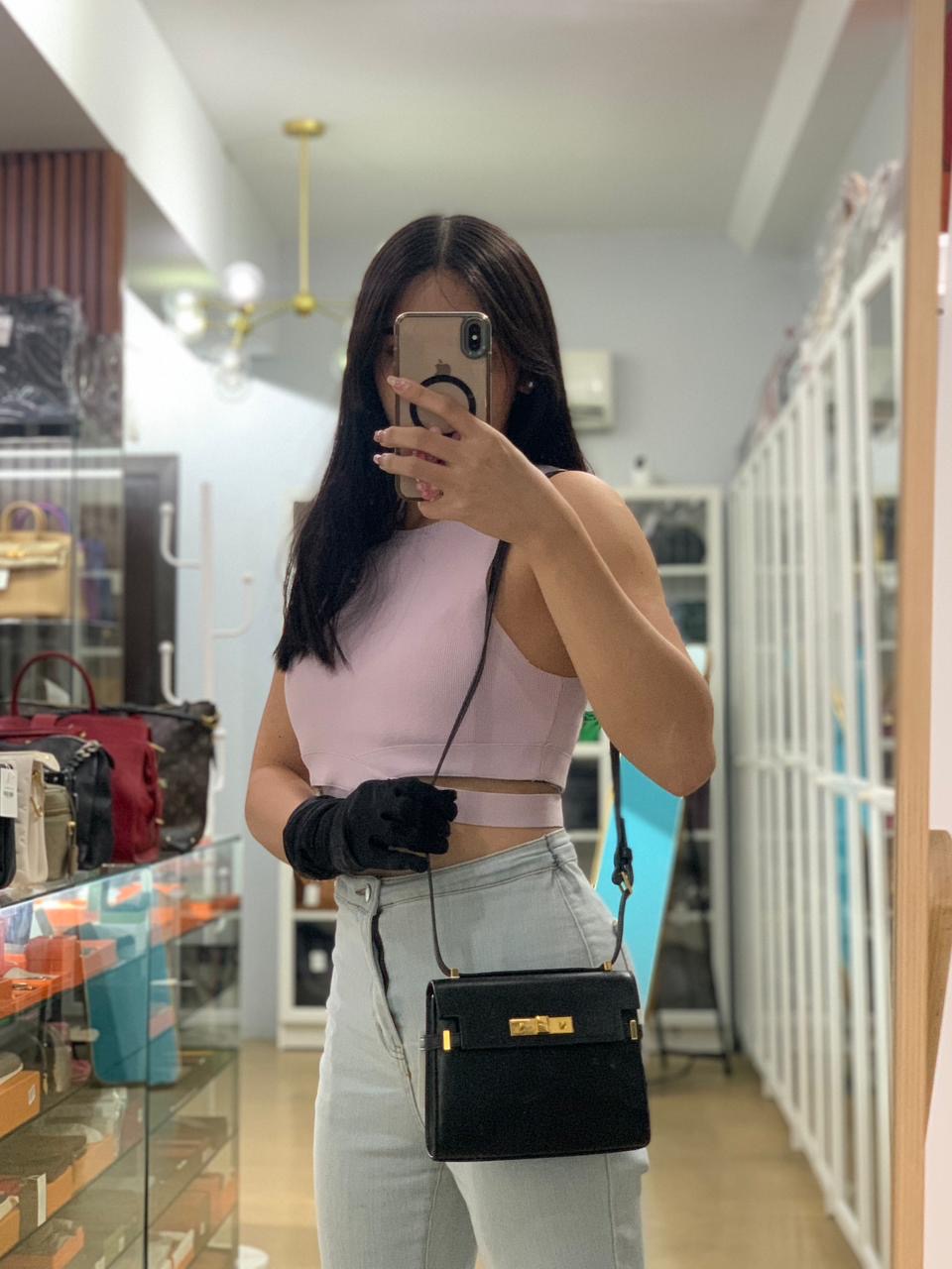 Mini Manhattan Bag in Black Smooth Leather and Gold Hardware | Purse Maison Luxury Bags Shop