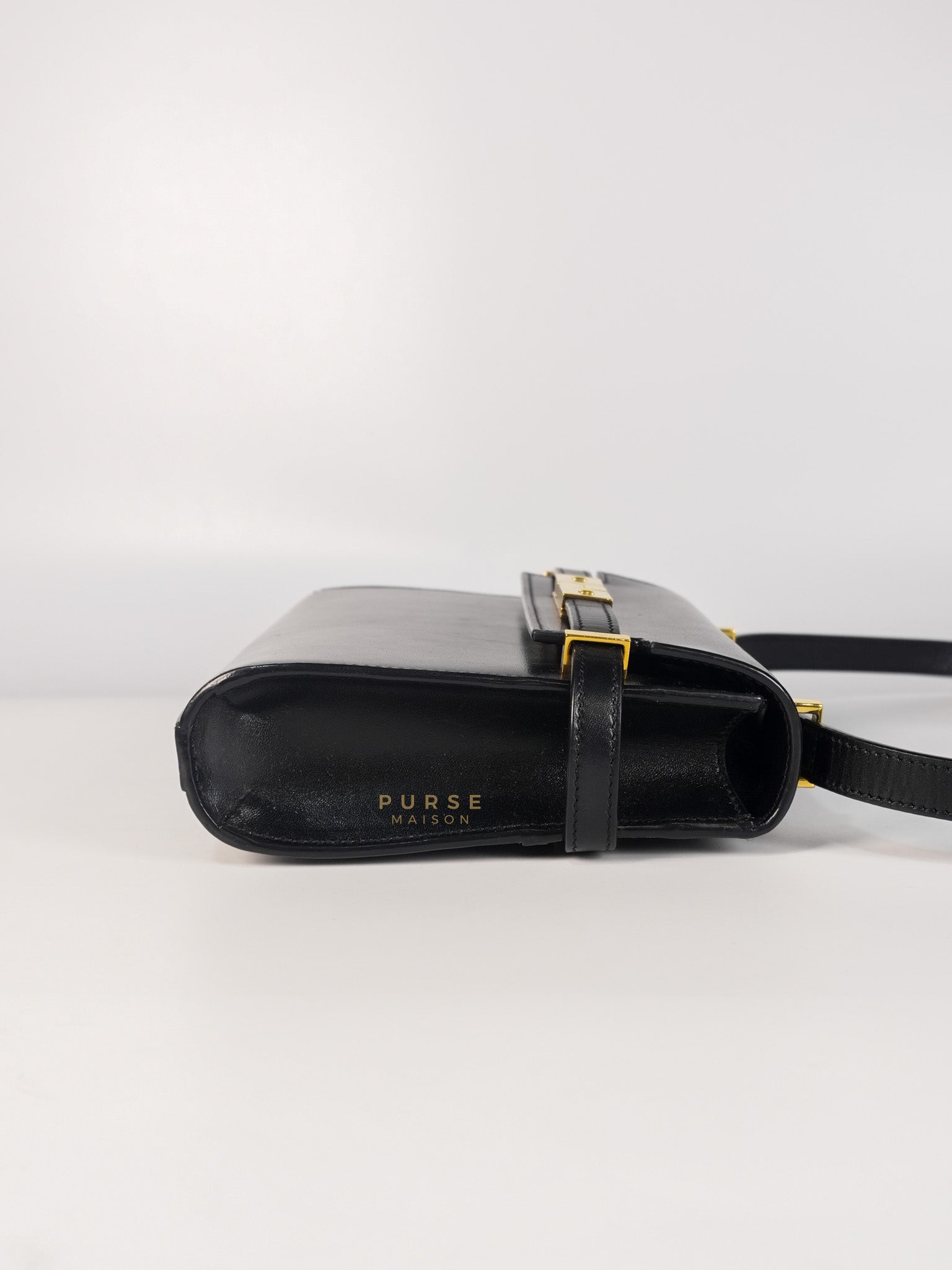 Mini Manhattan Bag in Black Smooth Leather and Gold Hardware | Purse Maison Luxury Bags Shop
