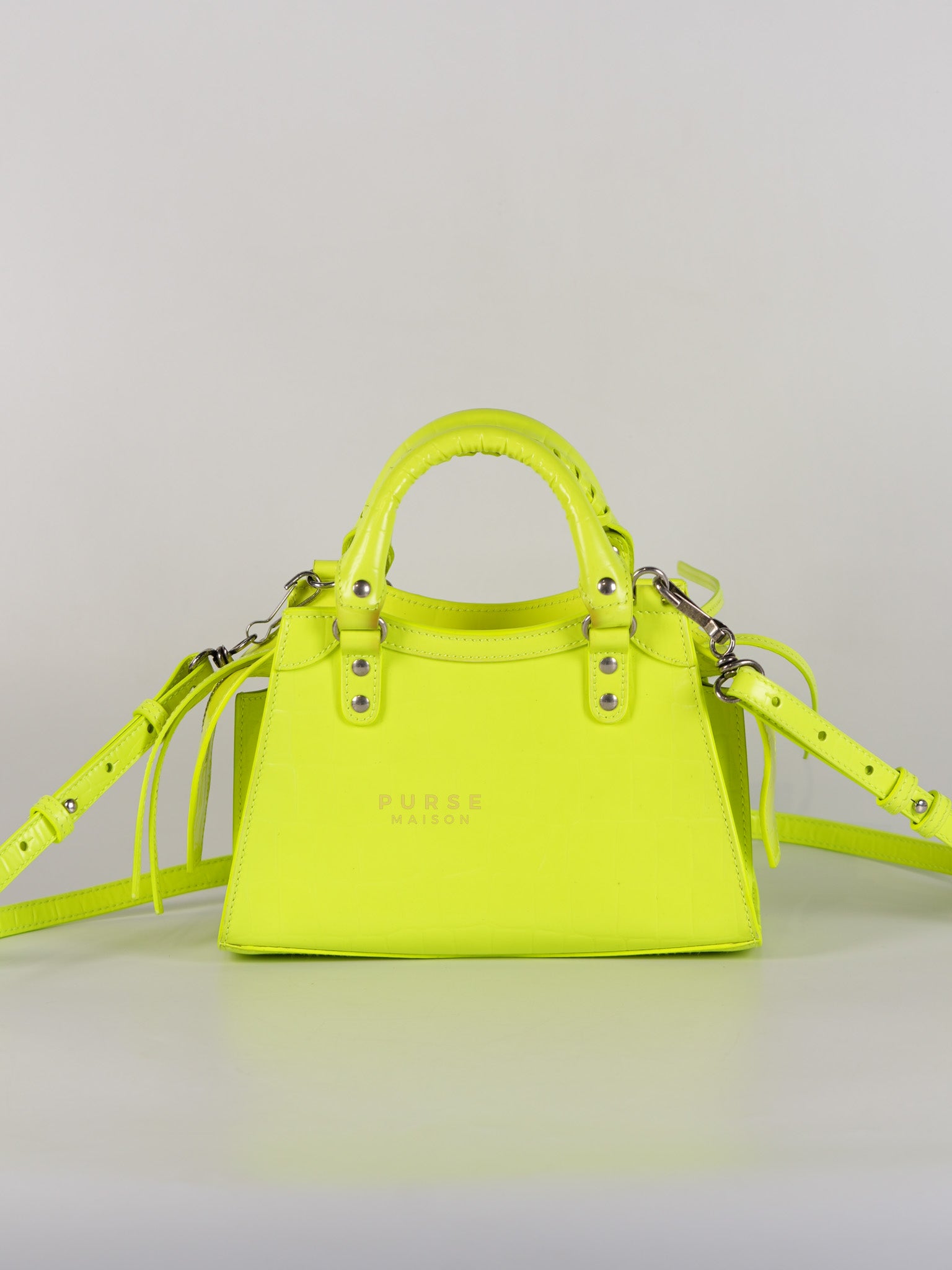 Mini Neo City Classic Neon Green Croc Embossed Bag | Purse Maison Luxury Bags Shop