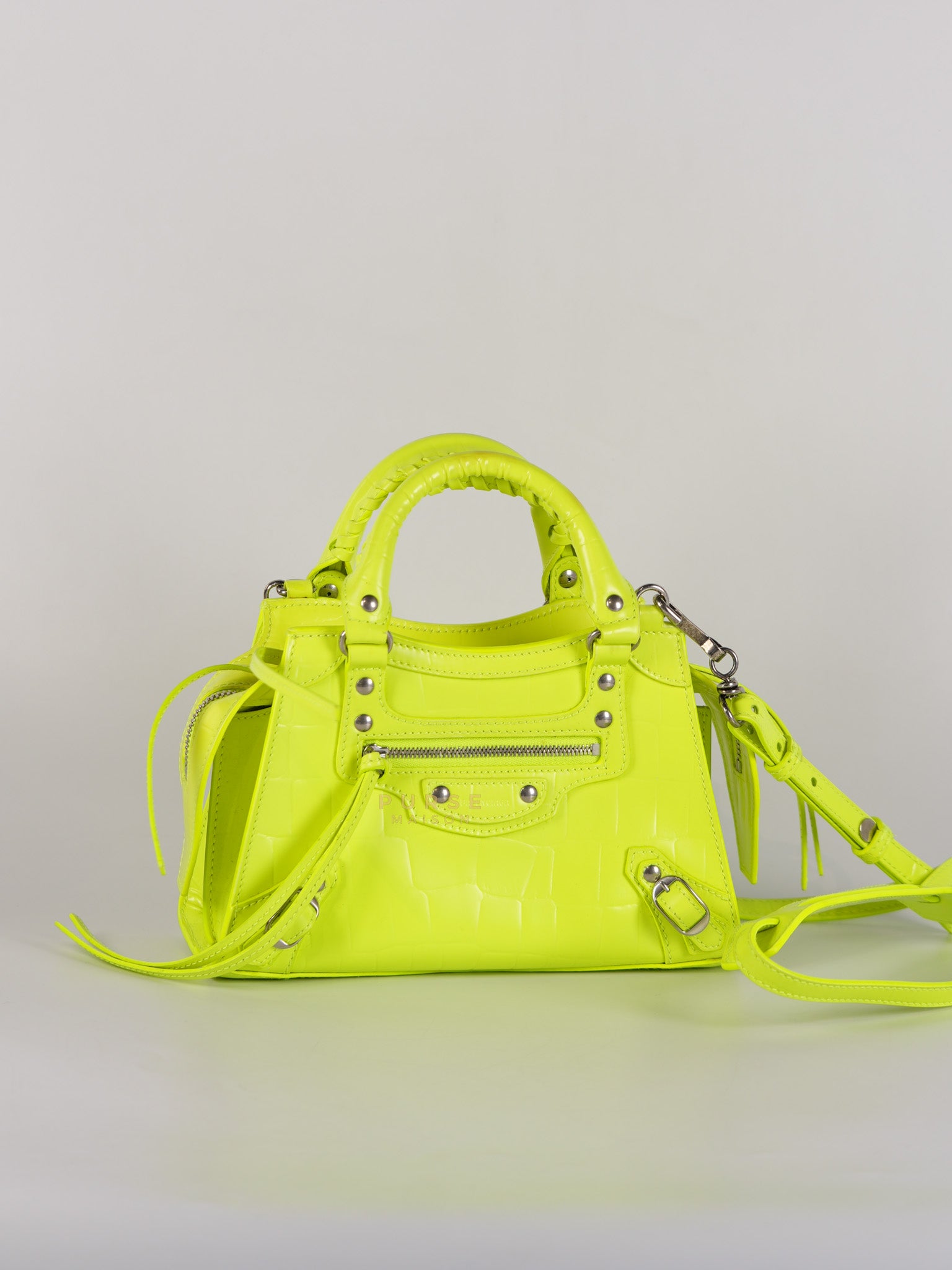 Mini Neo City Classic Neon Green Croc Embossed Bag | Purse Maison Luxury Bags Shop