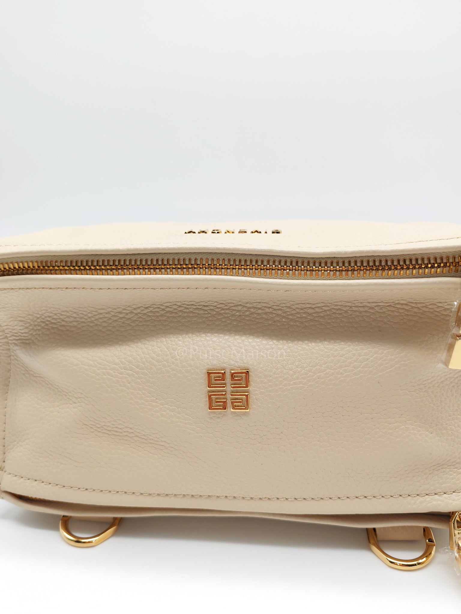 Mini Pandora in Beige Grained Calfskin Leather Crossbody Bag | Purse Maison Luxury Bags Shop