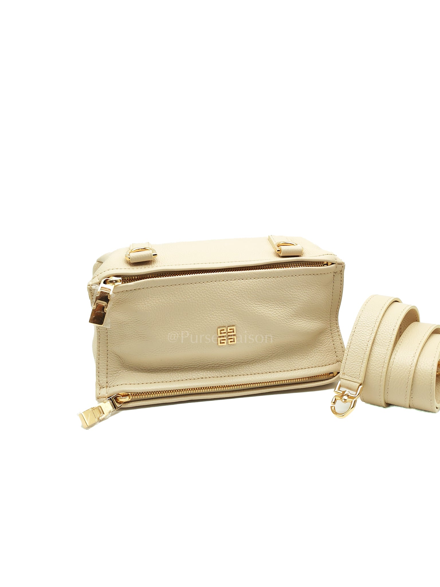 Mini Pandora in Beige Grained Calfskin Leather Crossbody Bag | Purse Maison Luxury Bags Shop