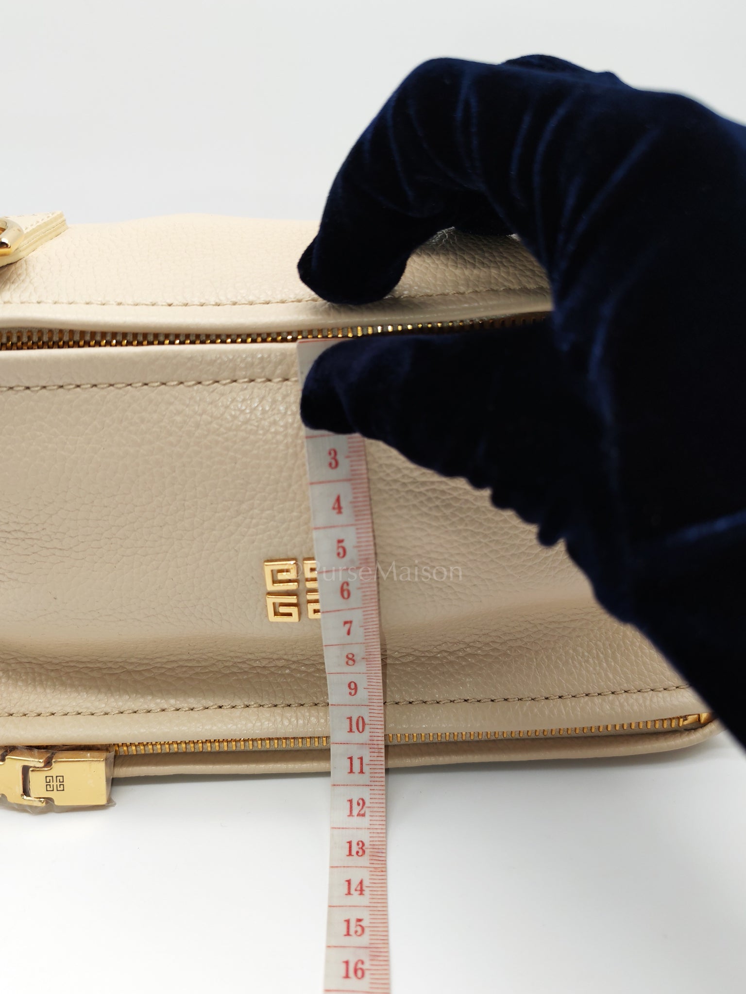 Mini Pandora in Beige Grained Calfskin Leather Crossbody Bag | Purse Maison Luxury Bags Shop