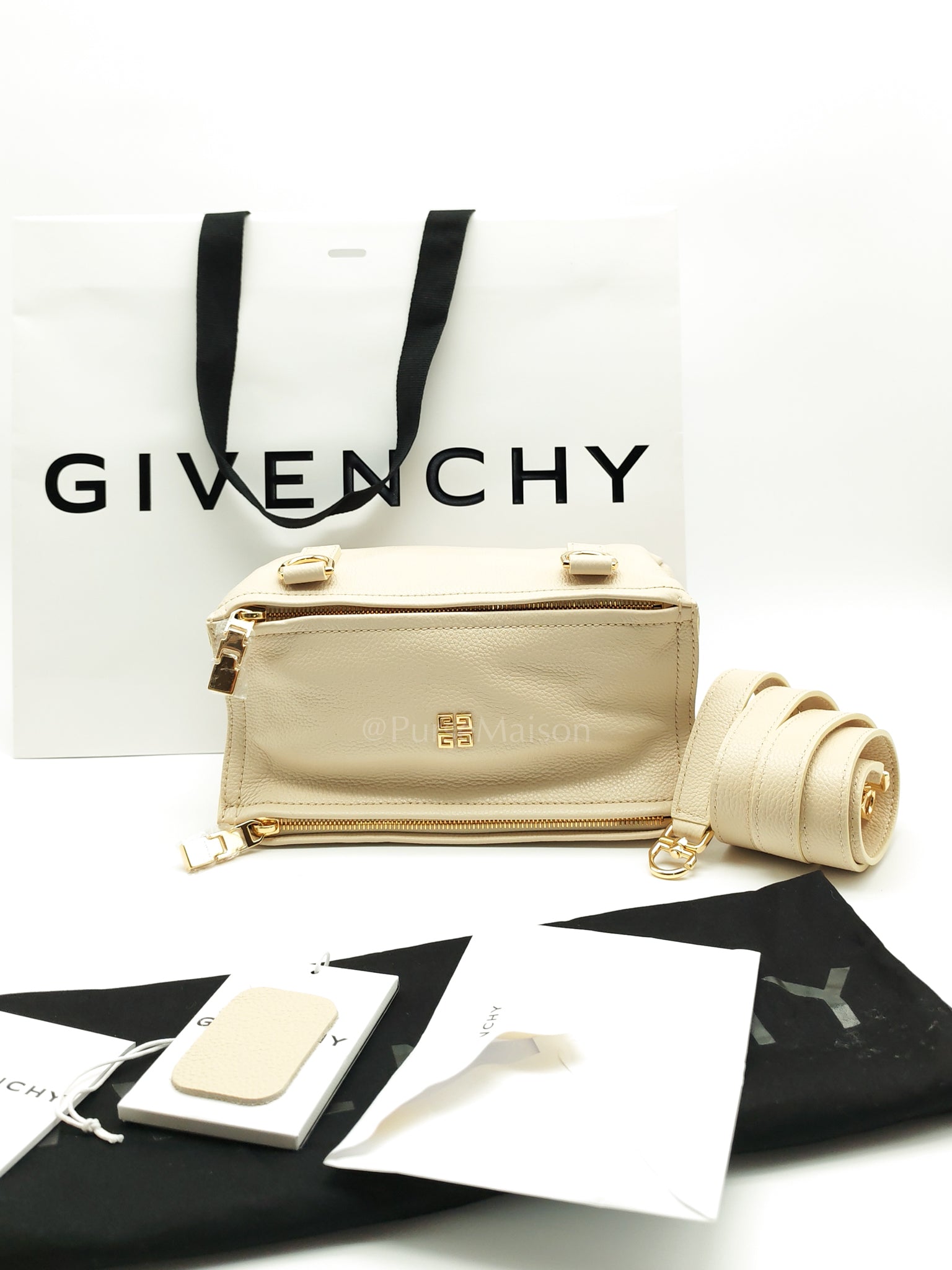 Mini Pandora in Beige Grained Calfskin Leather Crossbody Bag | Purse Maison Luxury Bags Shop