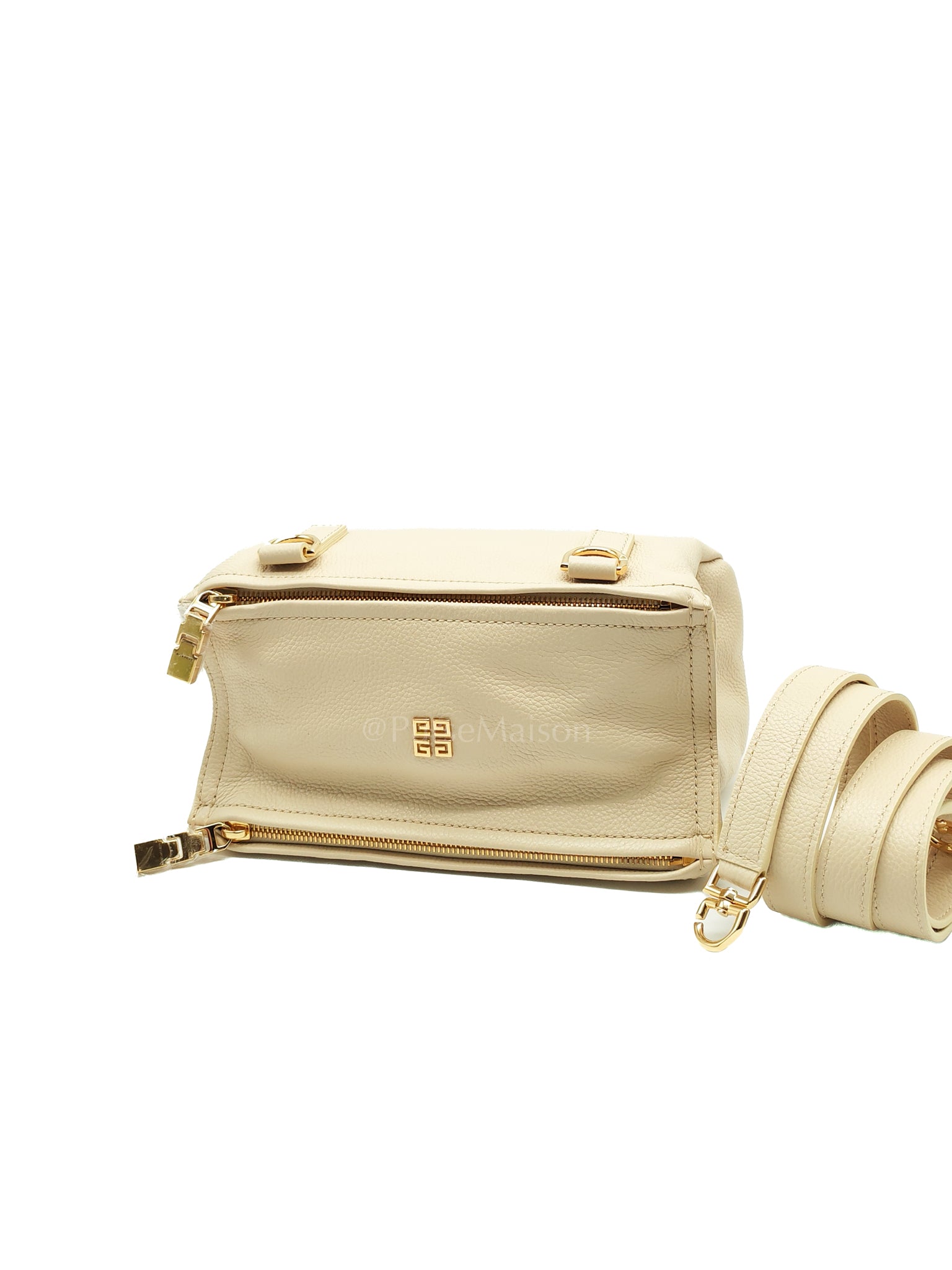 Mini Pandora in Beige Grained Calfskin Leather Crossbody Bag | Purse Maison Luxury Bags Shop