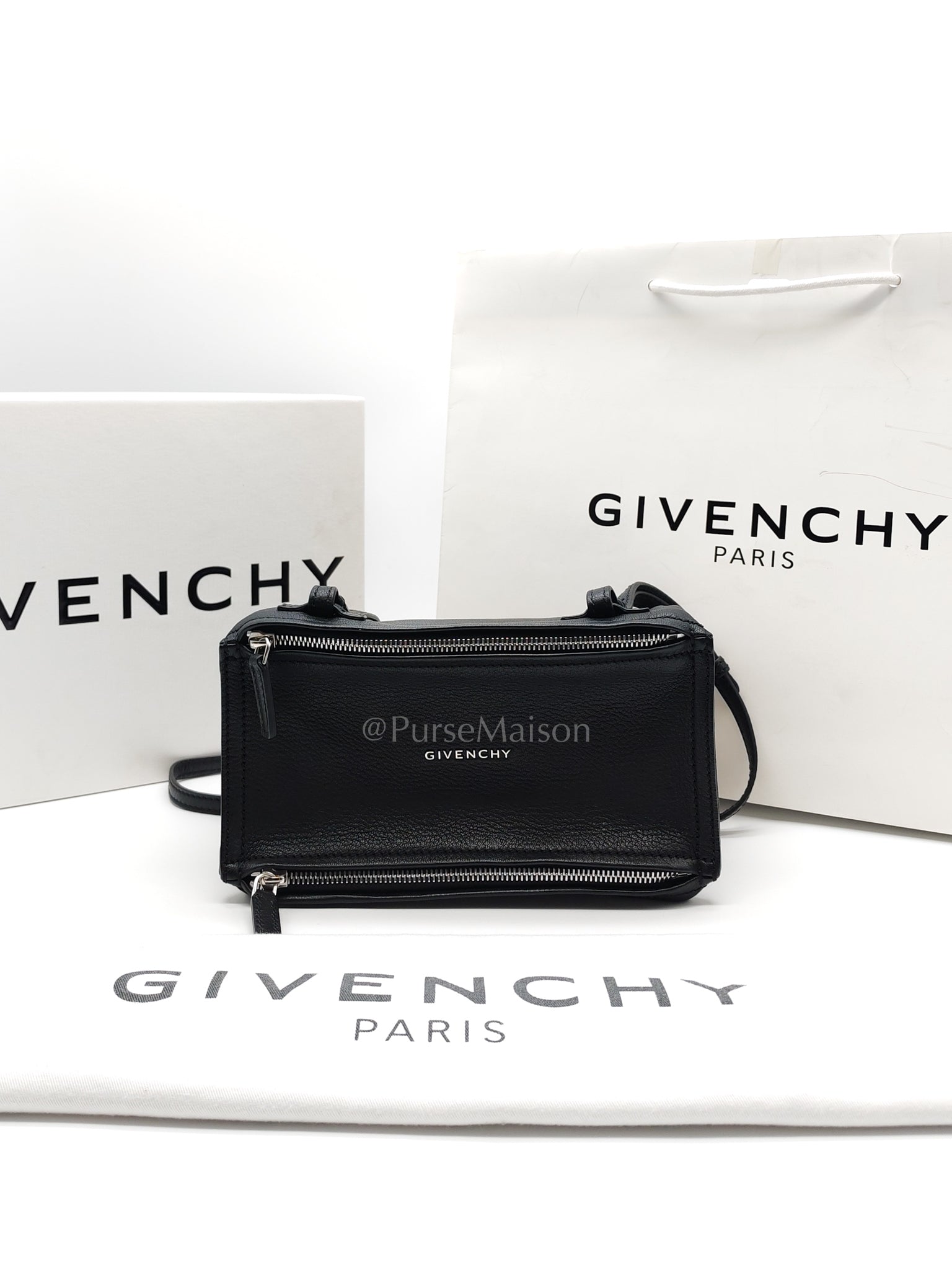 Mini Pandora in Black Grained Calfskin Leather Crossbody Bag | Purse Maison Luxury Bags Shop