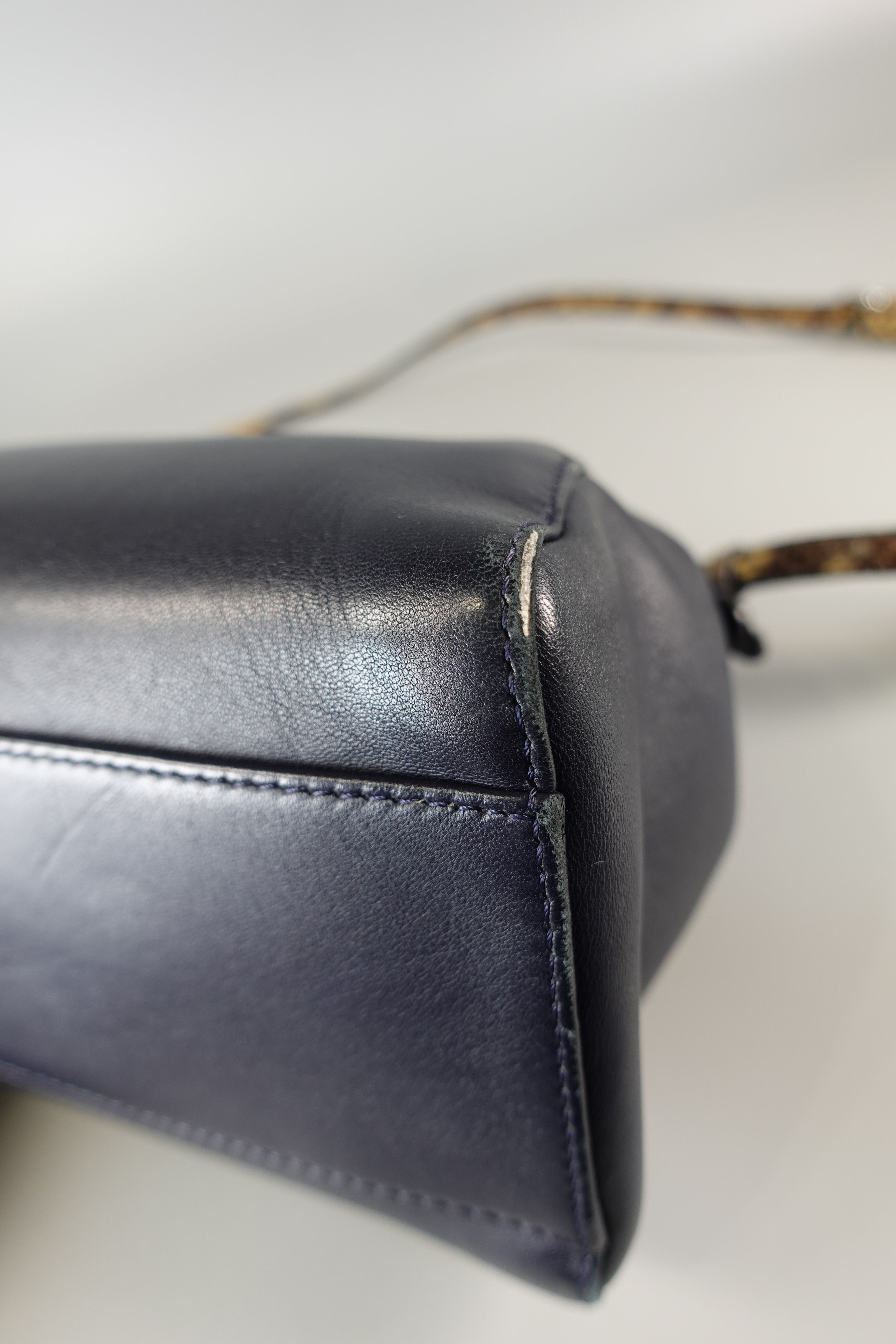 Mini Peekaboo in Navy Blue Leather with Python Top Handle | Purse Maison Luxury Bags Shop