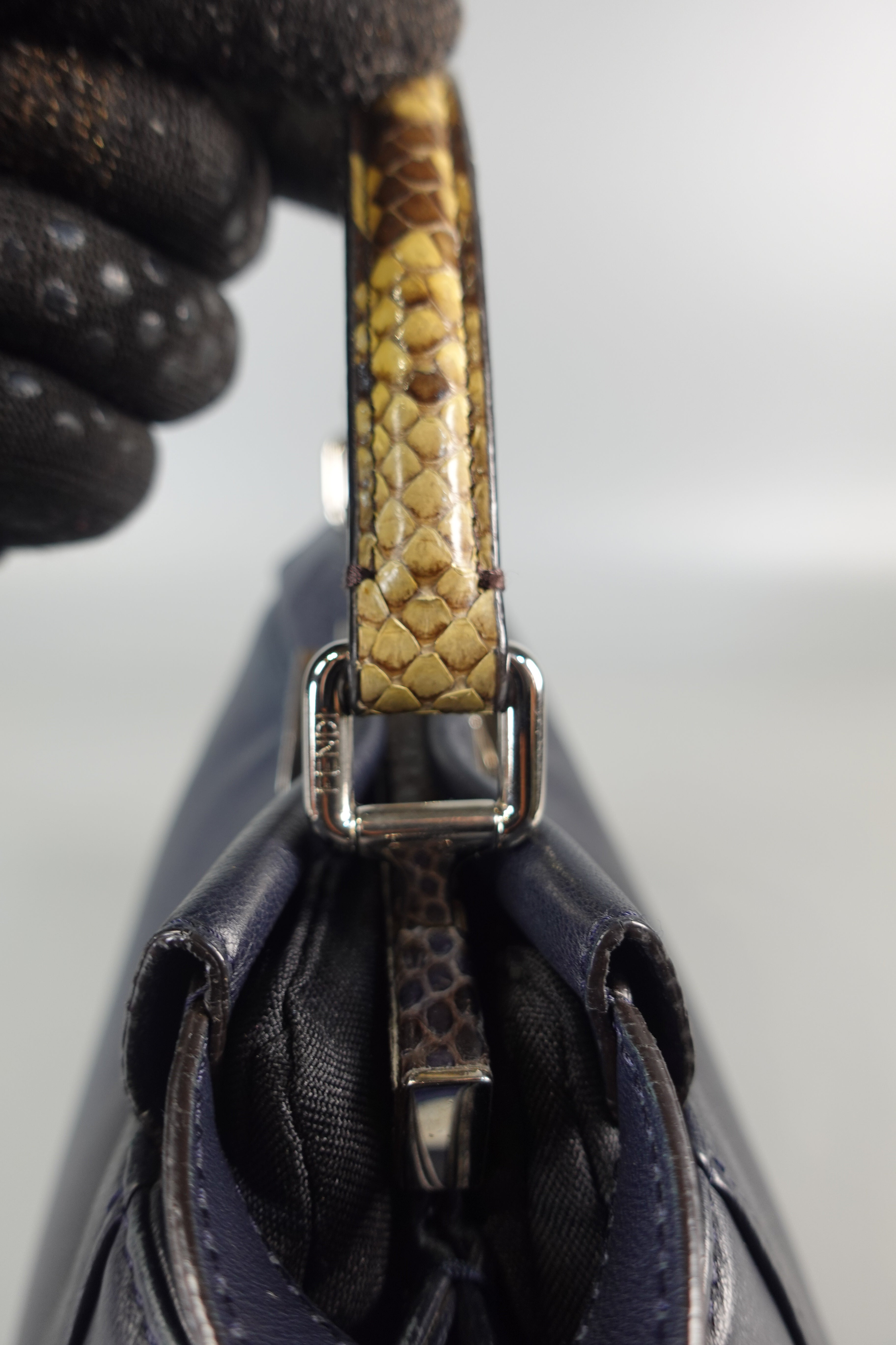 Mini Peekaboo in Navy Blue Leather with Python Top Handle | Purse Maison Luxury Bags Shop