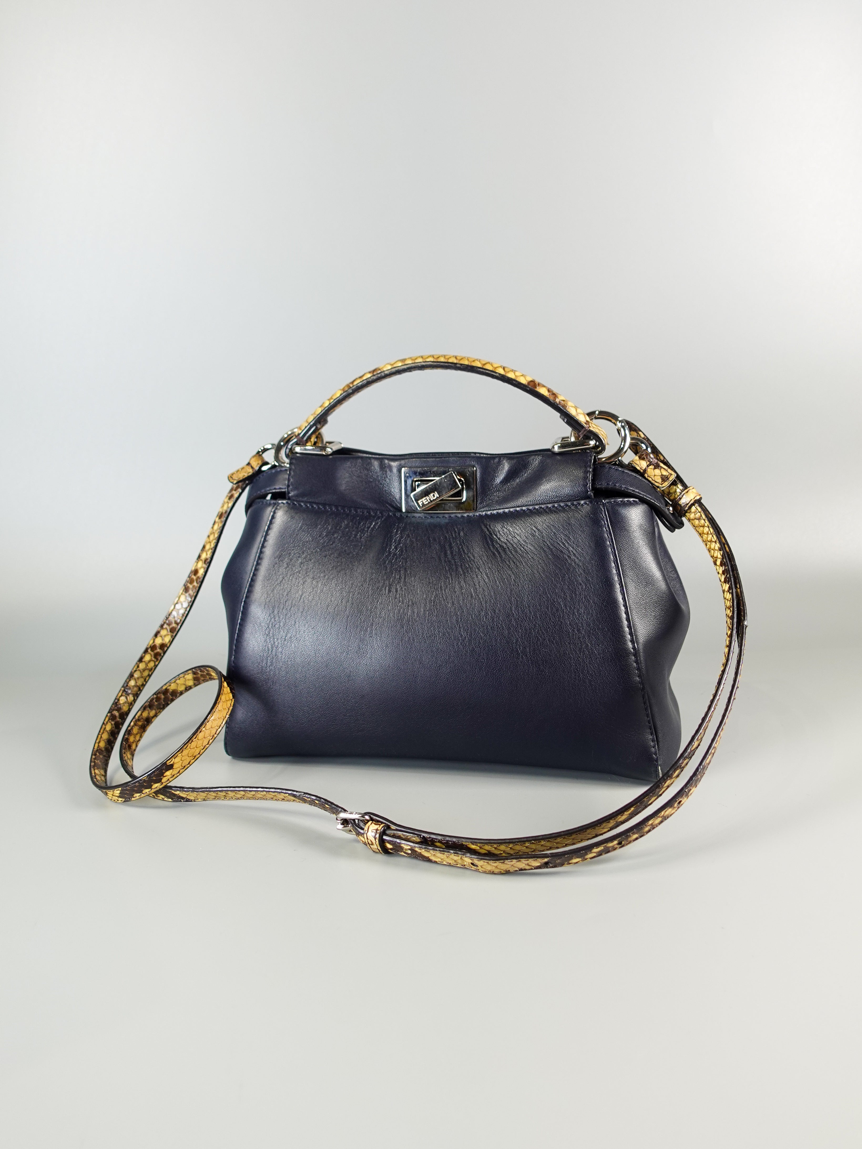 Mini Peekaboo in Navy Blue Leather with Python Top Handle | Purse Maison Luxury Bags Shop