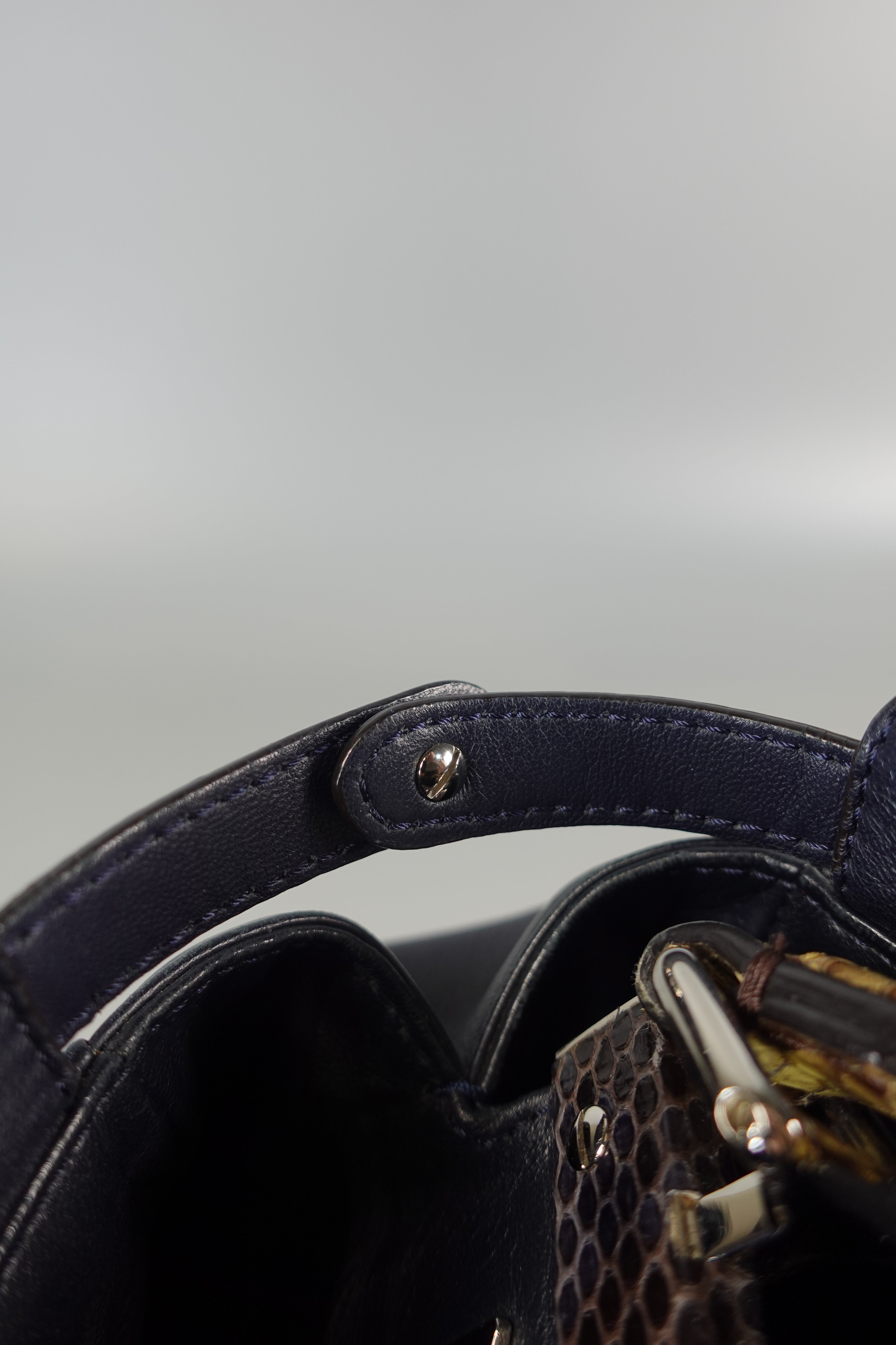 Mini Peekaboo in Navy Blue Leather with Python Top Handle | Purse Maison Luxury Bags Shop