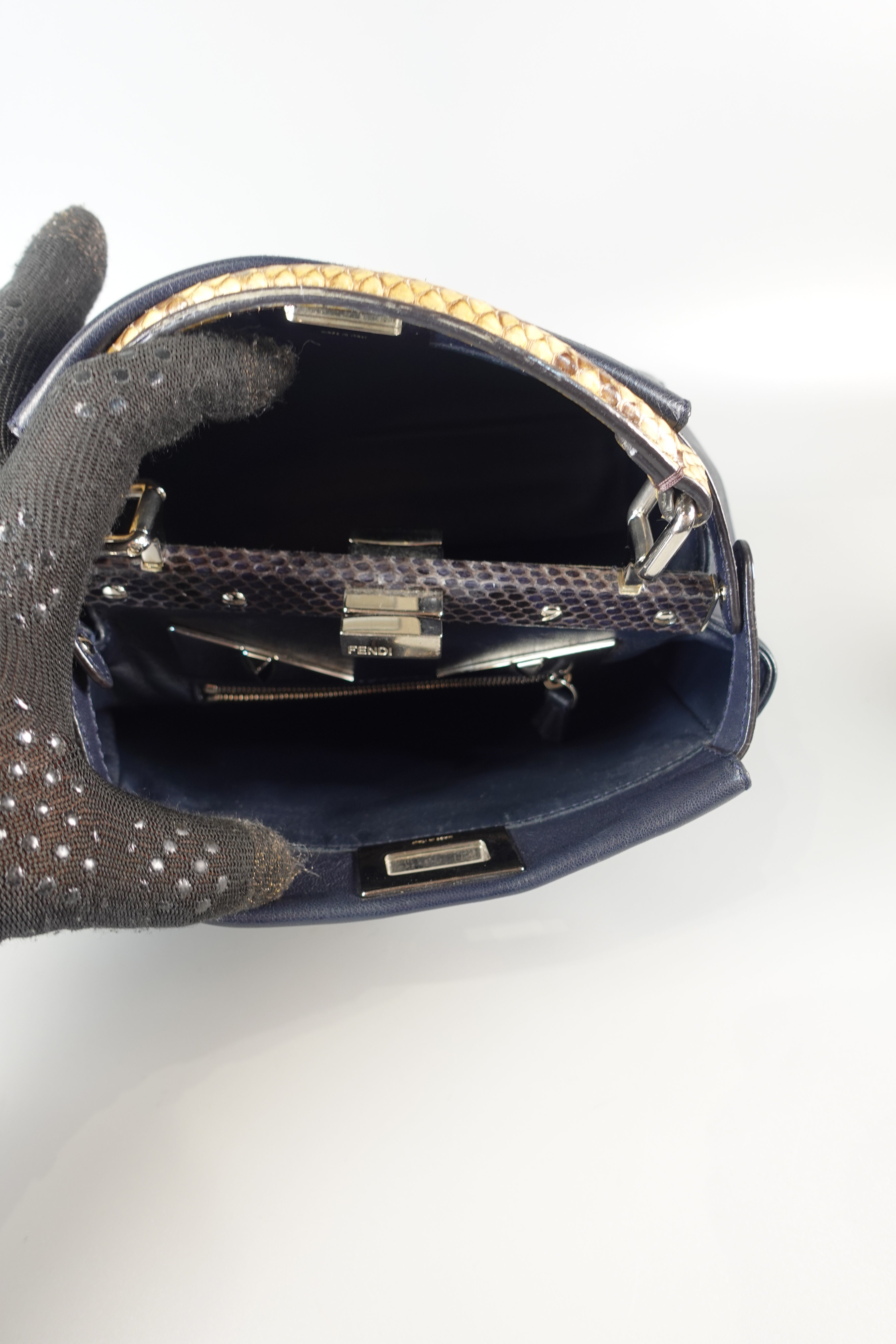 Mini Peekaboo in Navy Blue Leather with Python Top Handle | Purse Maison Luxury Bags Shop