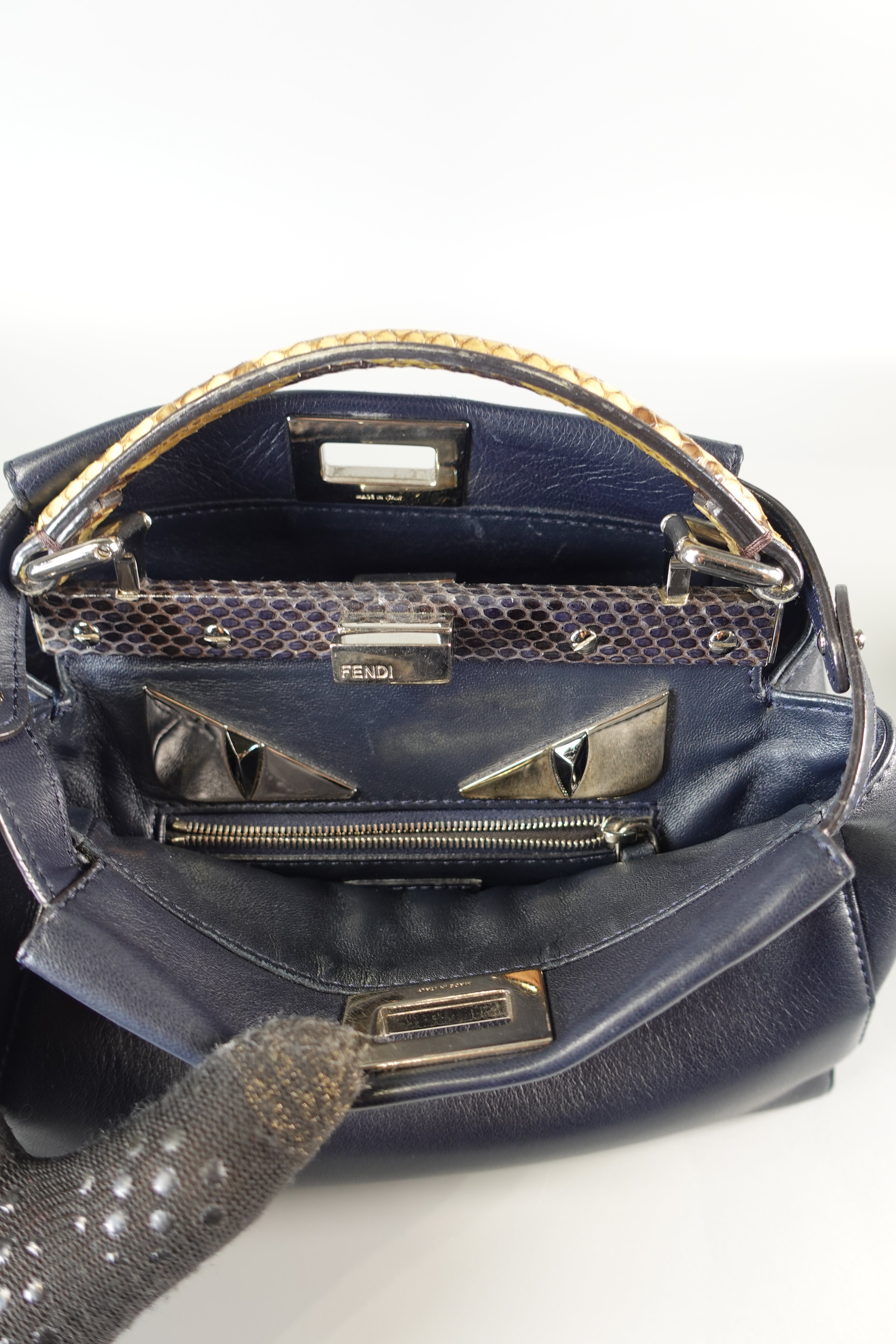 Mini Peekaboo in Navy Blue Leather with Python Top Handle | Purse Maison Luxury Bags Shop