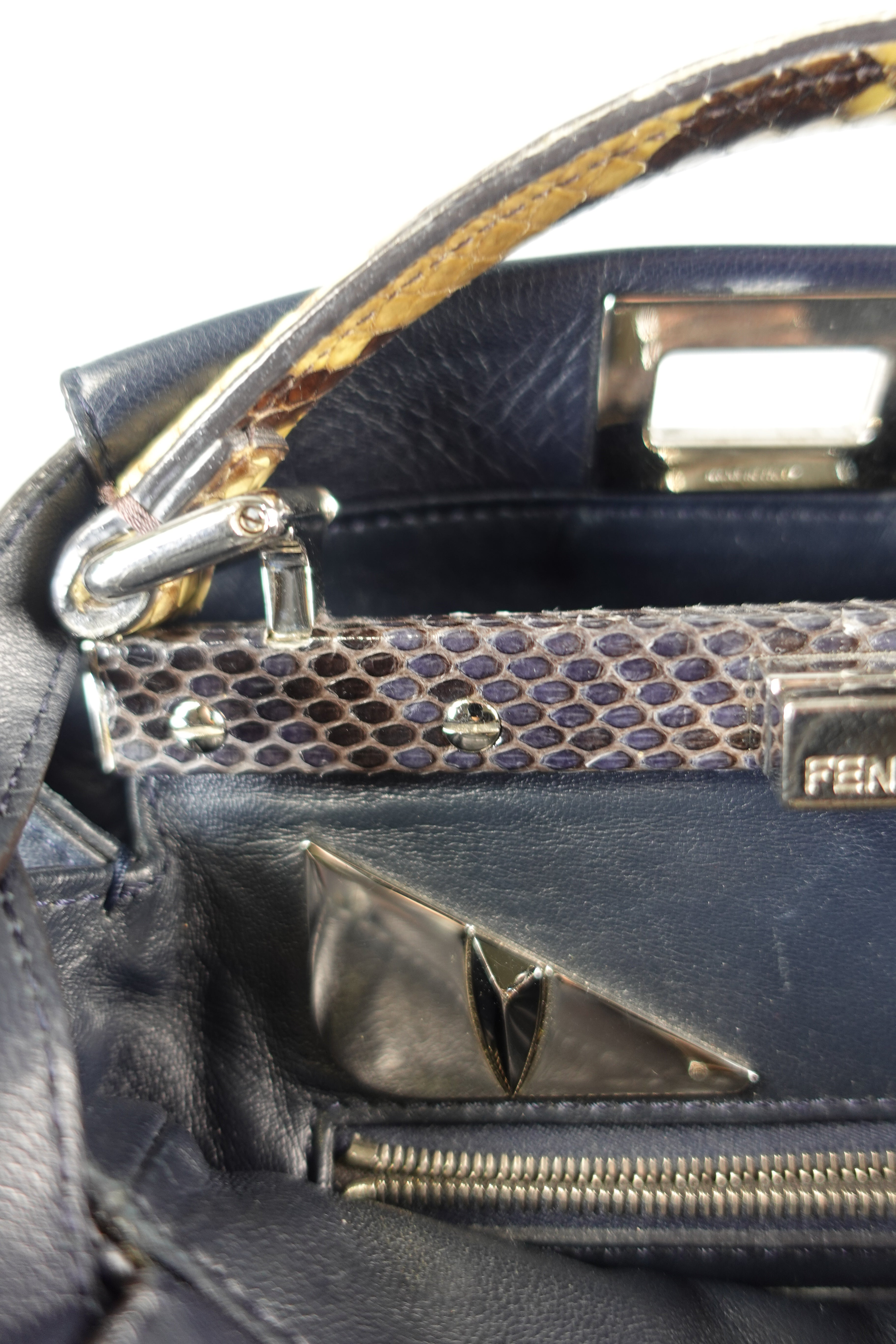 Mini Peekaboo in Navy Blue Leather with Python Top Handle | Purse Maison Luxury Bags Shop