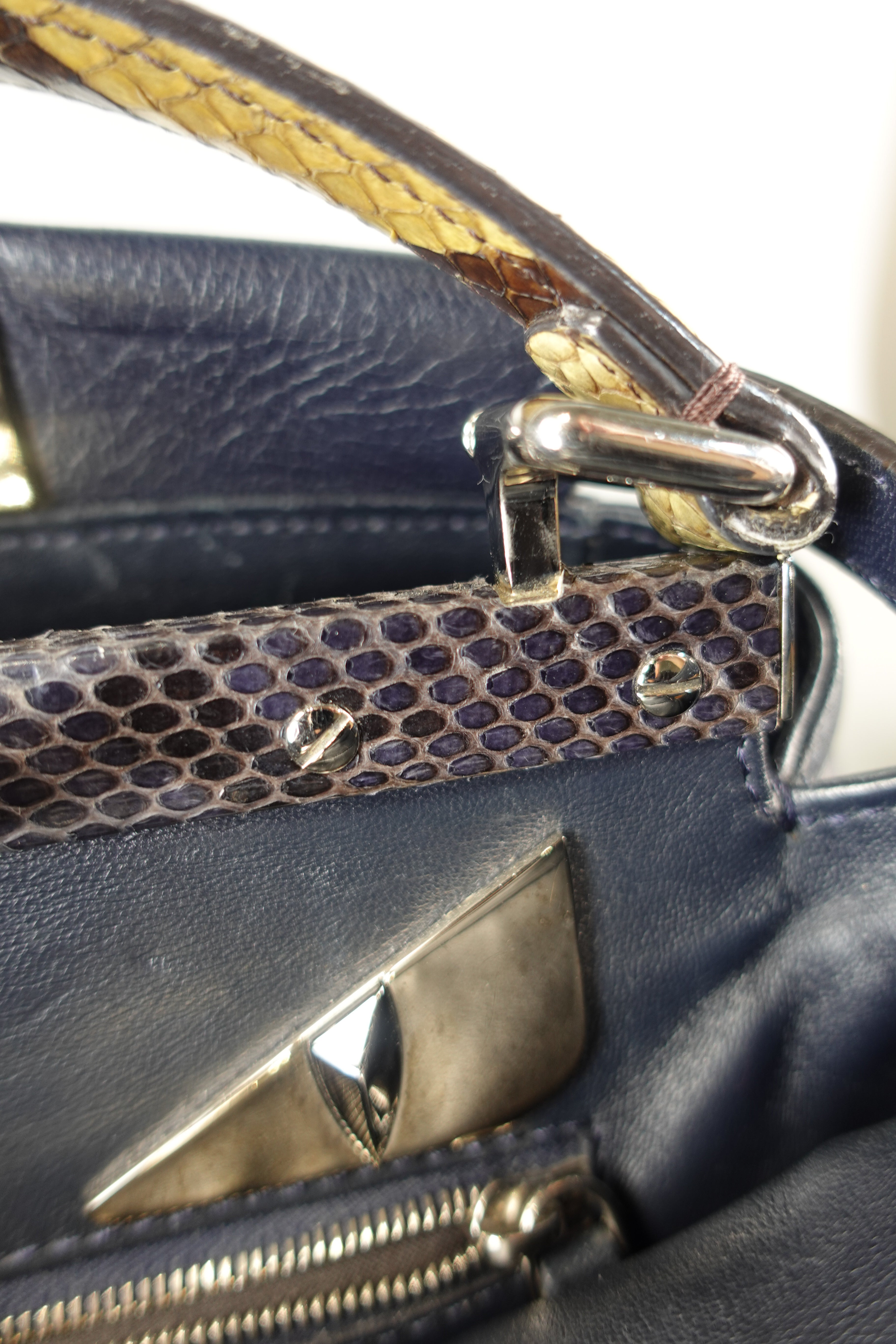 Mini Peekaboo in Navy Blue Leather with Python Top Handle | Purse Maison Luxury Bags Shop