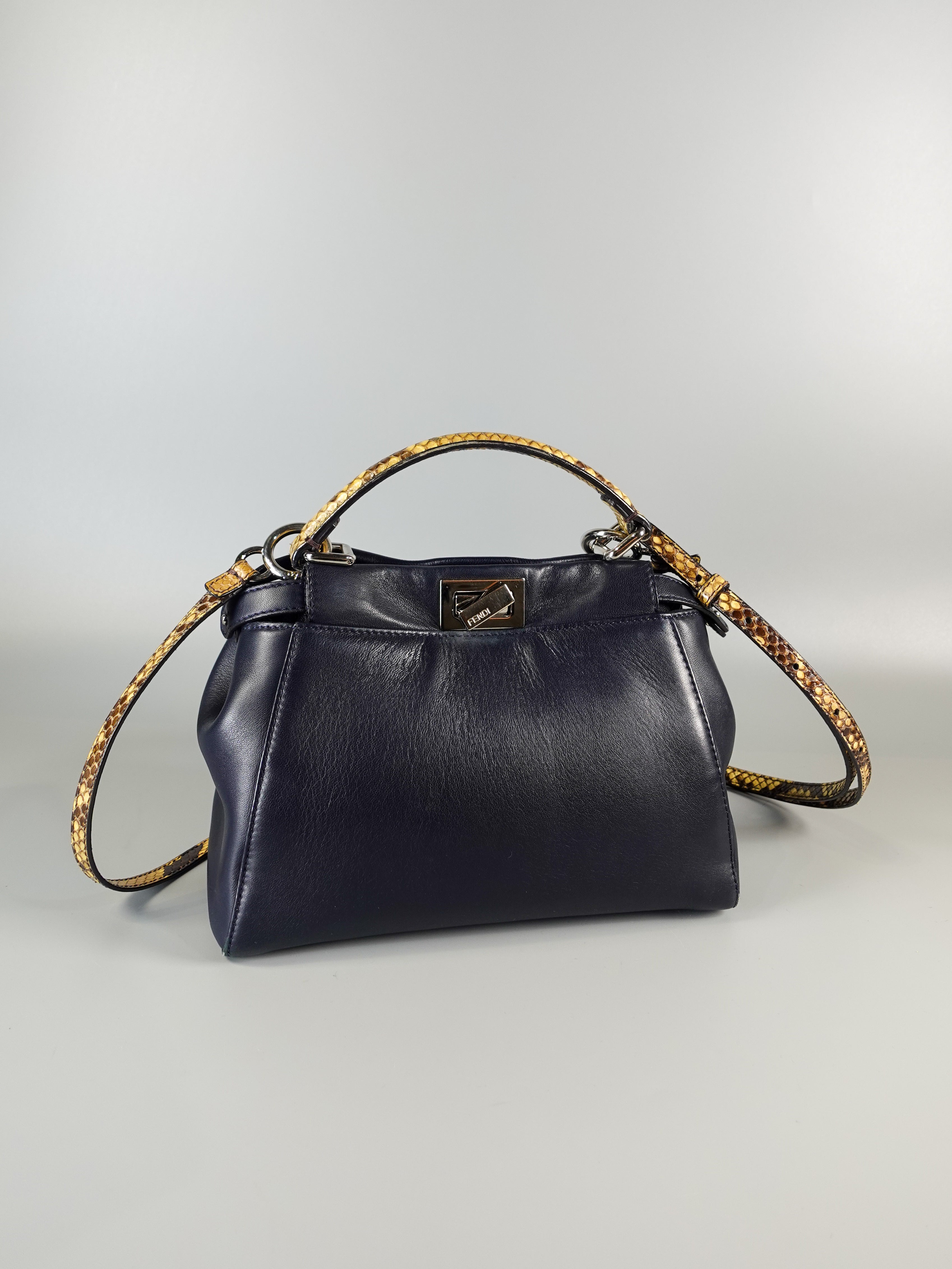 Mini Peekaboo in Navy Blue Leather with Python Top Handle | Purse Maison Luxury Bags Shop