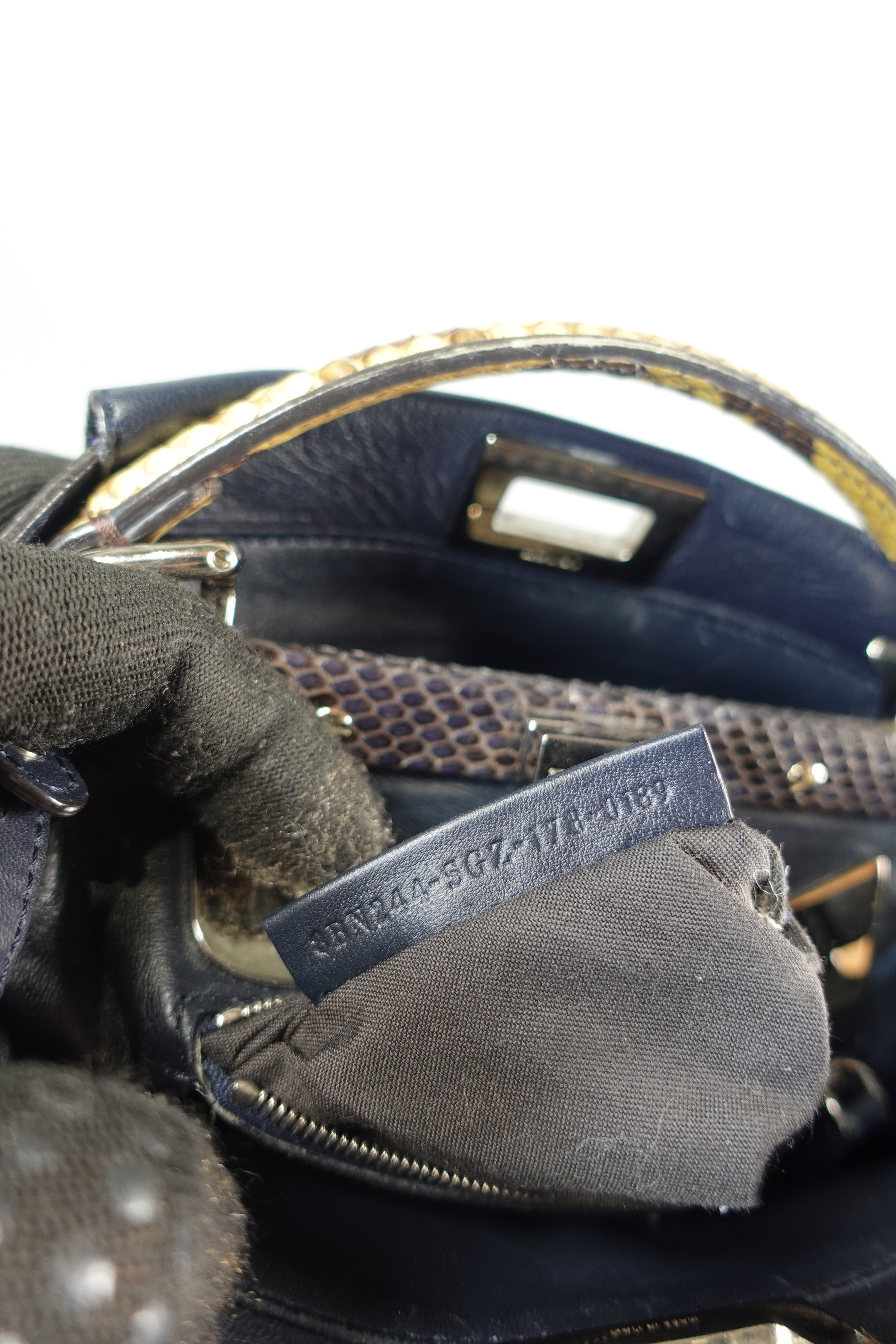 Mini Peekaboo in Navy Blue Leather with Python Top Handle | Purse Maison Luxury Bags Shop