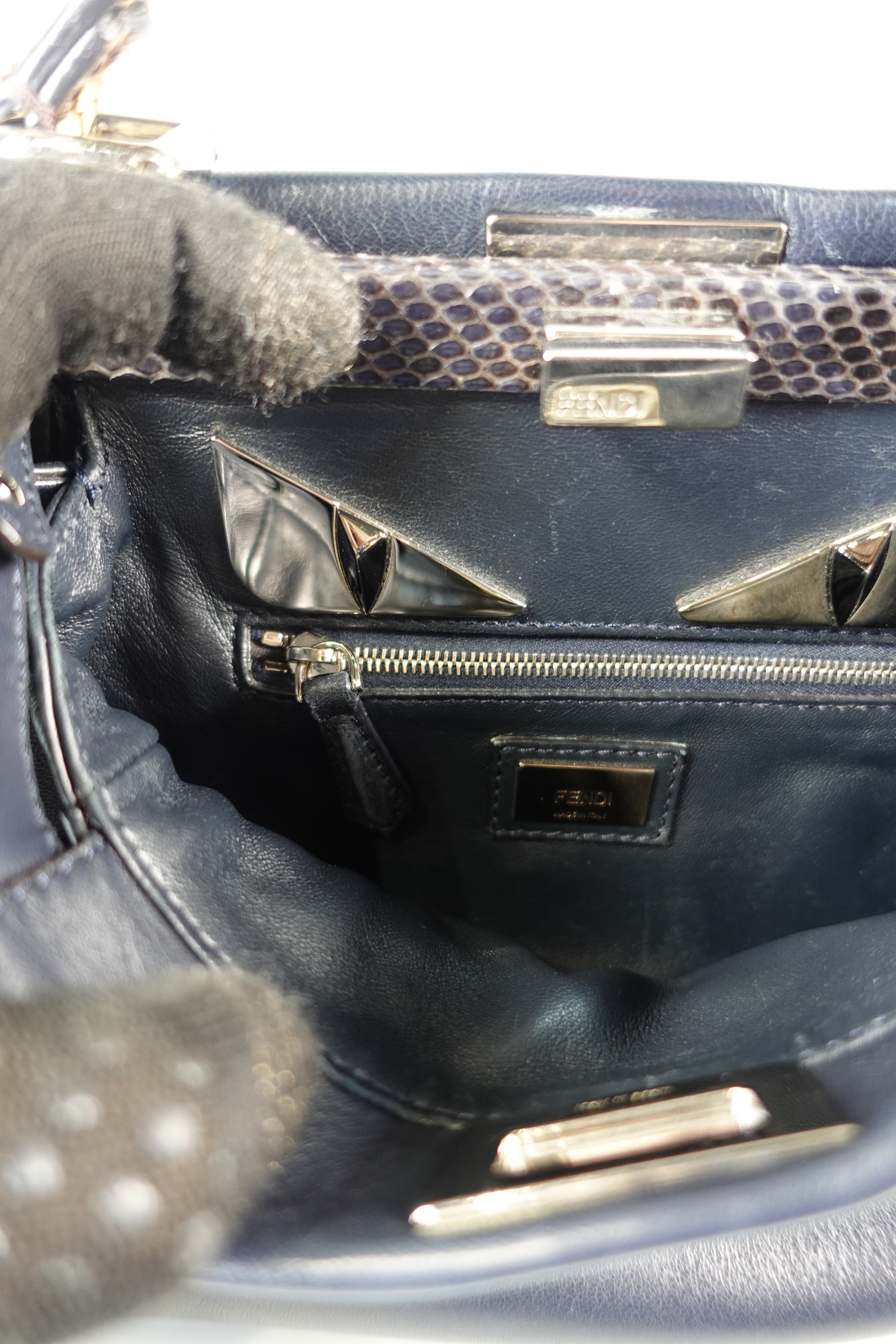 Mini Peekaboo in Navy Blue Leather with Python Top Handle | Purse Maison Luxury Bags Shop