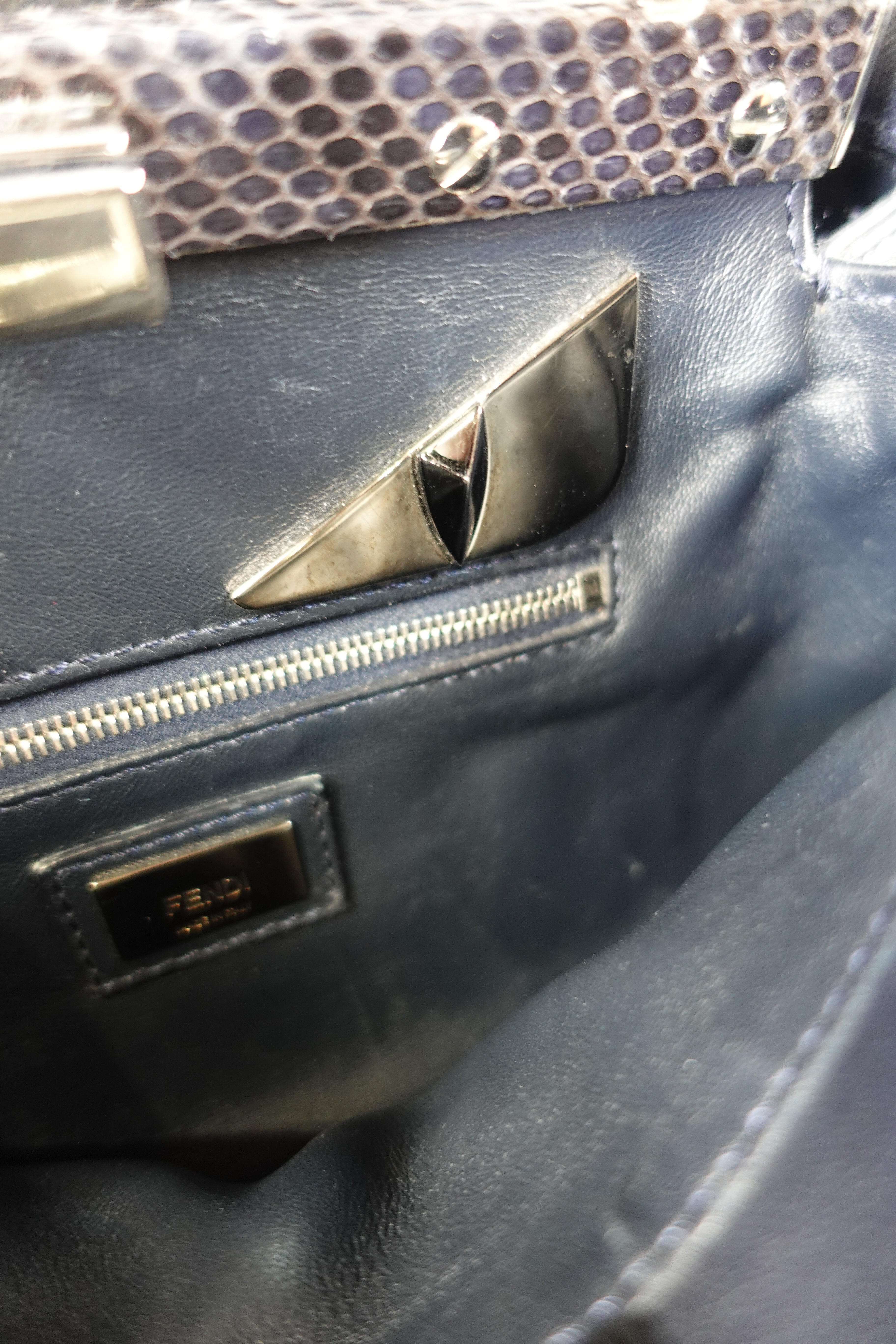 Mini Peekaboo in Navy Blue Leather with Python Top Handle | Purse Maison Luxury Bags Shop