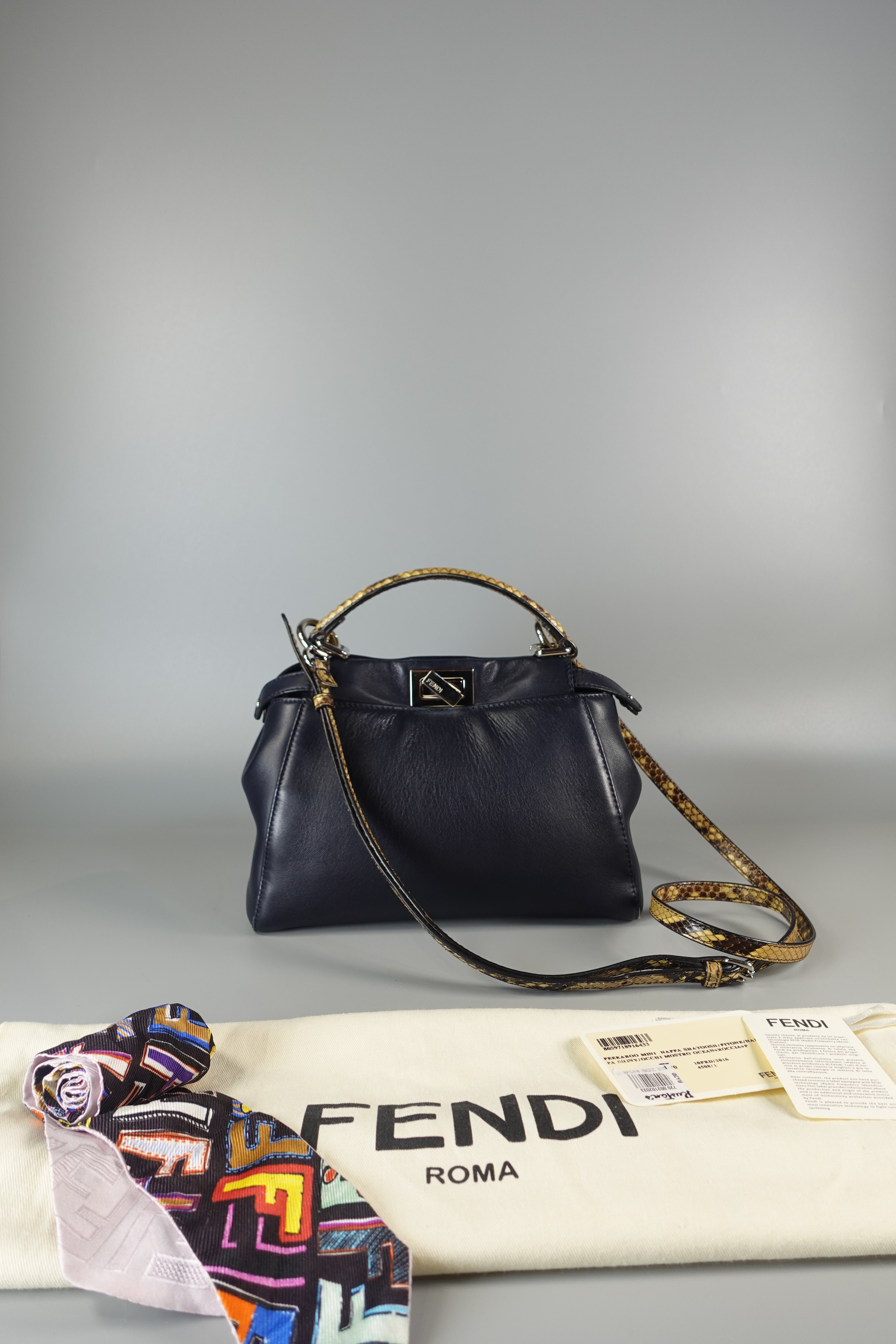 Mini Peekaboo in Navy Blue Leather with Python Top Handle | Purse Maison Luxury Bags Shop